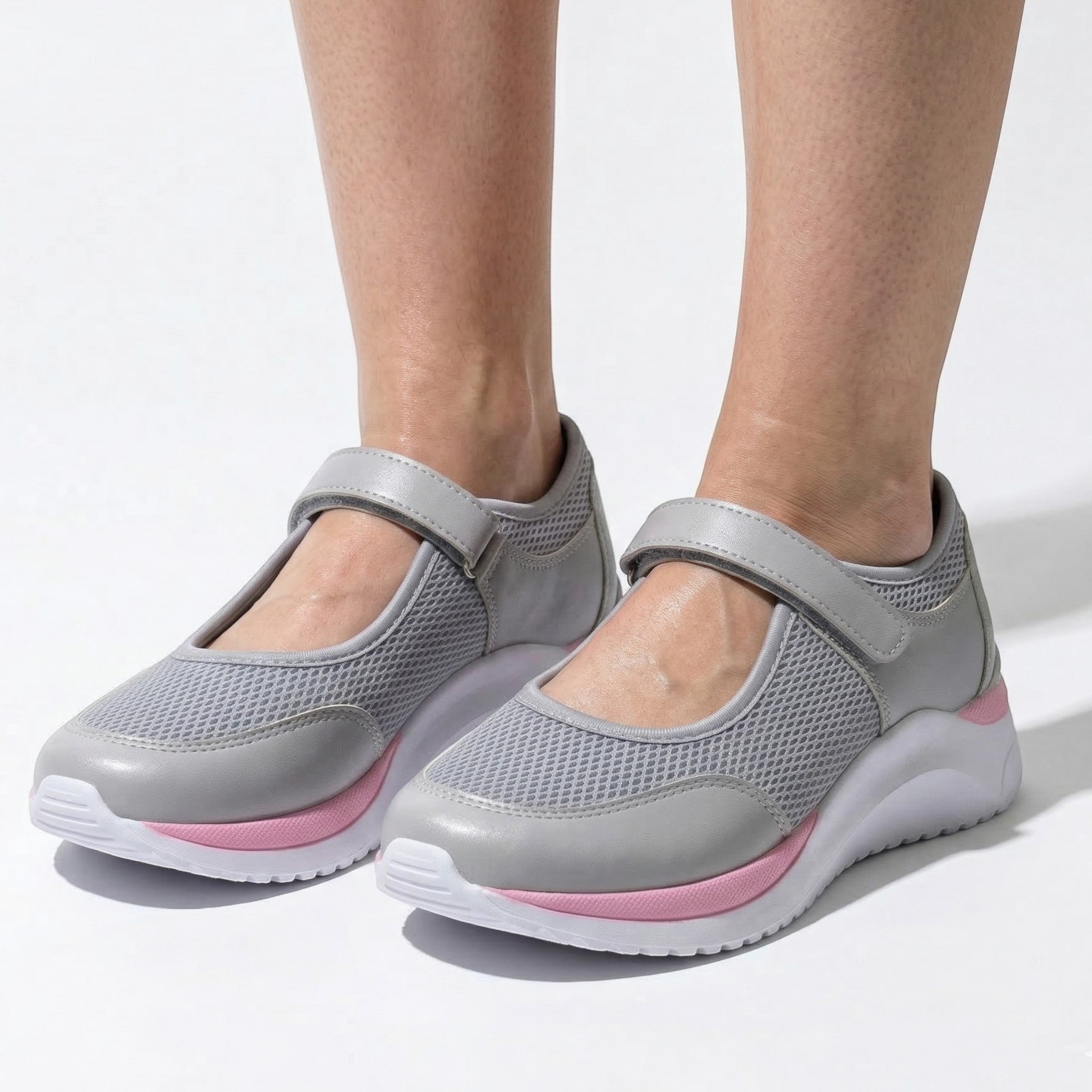 Amelia - Women's Orthopedic Sneakers with Velcro Strap - Sneakers - Gray - Parker&Brooks