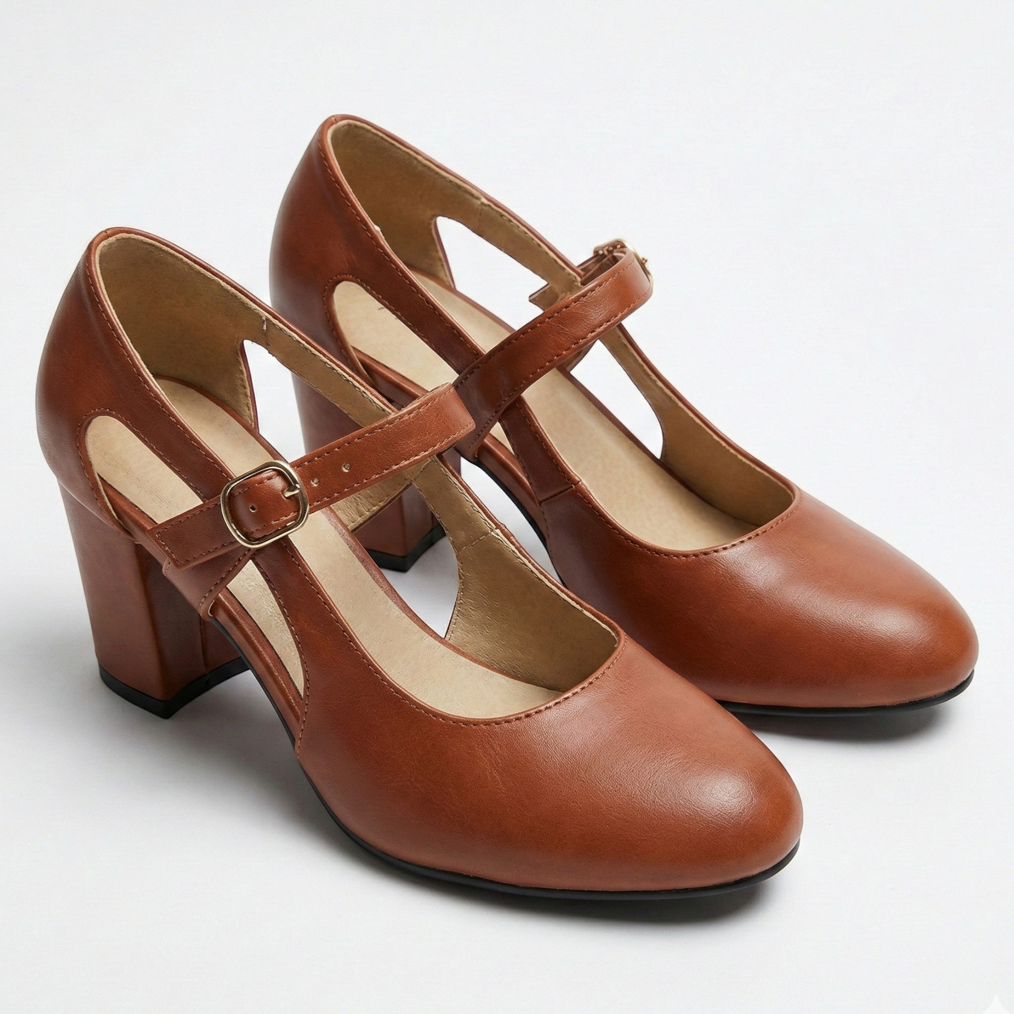 Amelia - Women's Mary Jane Block Heel Sandals - Sandal - Brown - Parker&Brooks