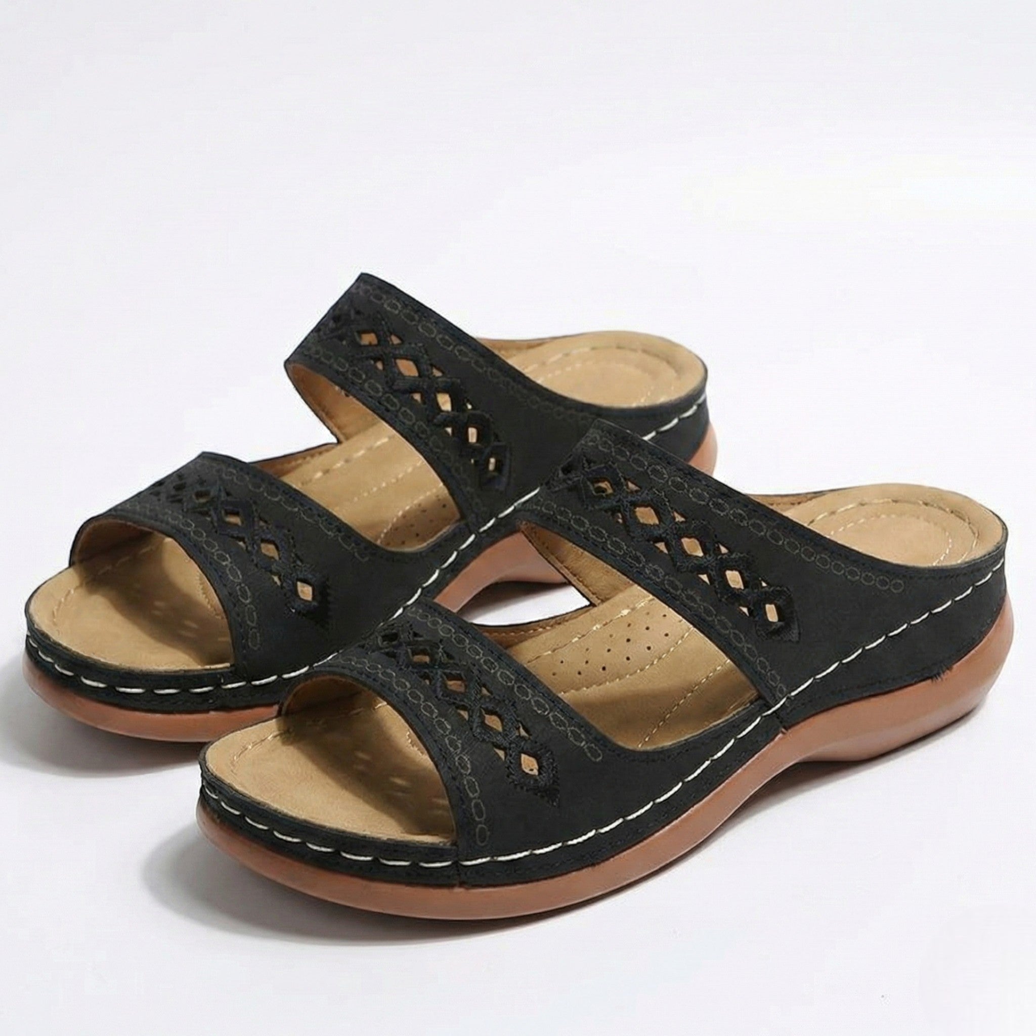 Amelia - Women's Orthopedic Open Toe Sandals - Sandal - Black - Parker&Brooks