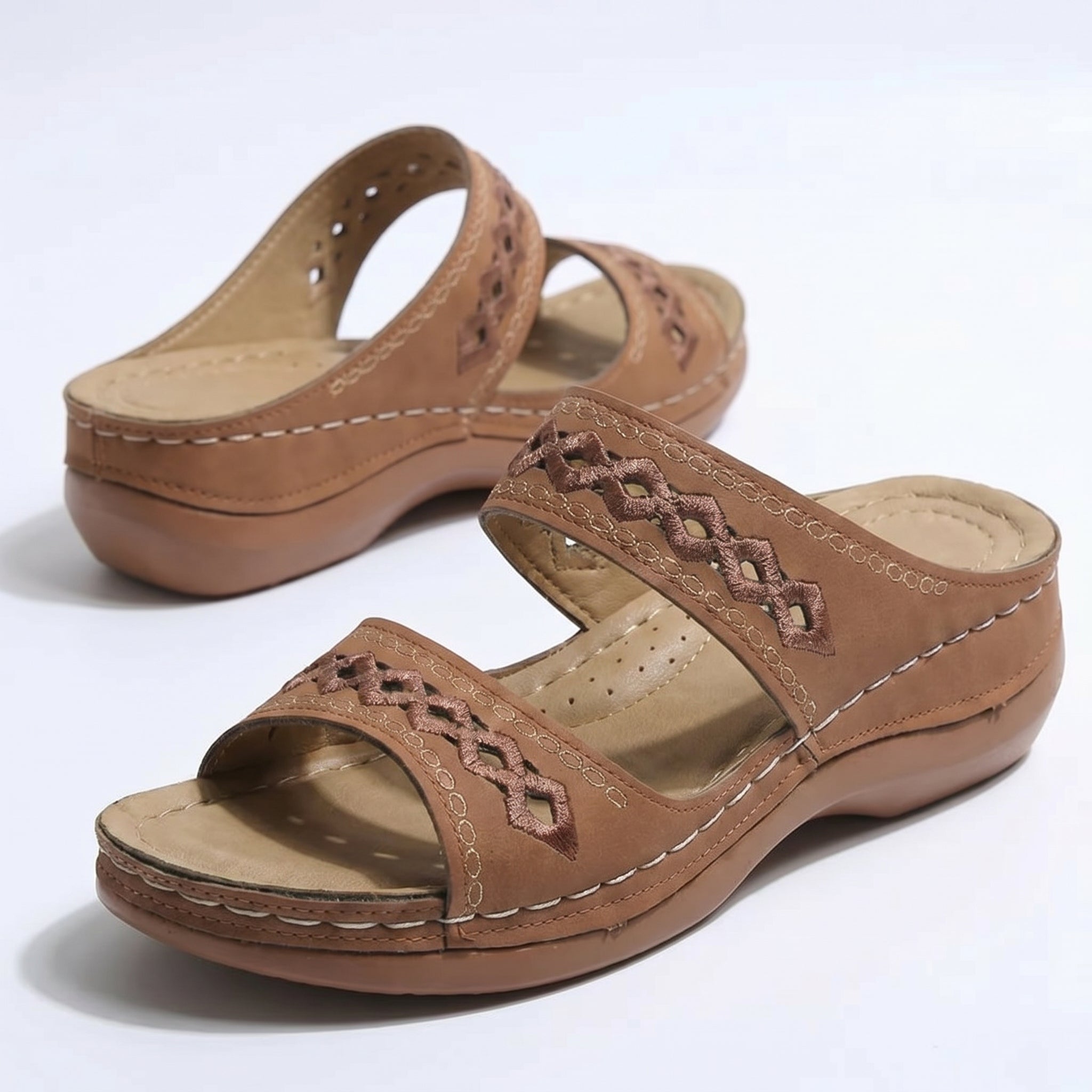 Amelia - Women's Orthopedic Open Toe Sandals - Sandal - Brown - Parker&Brooks