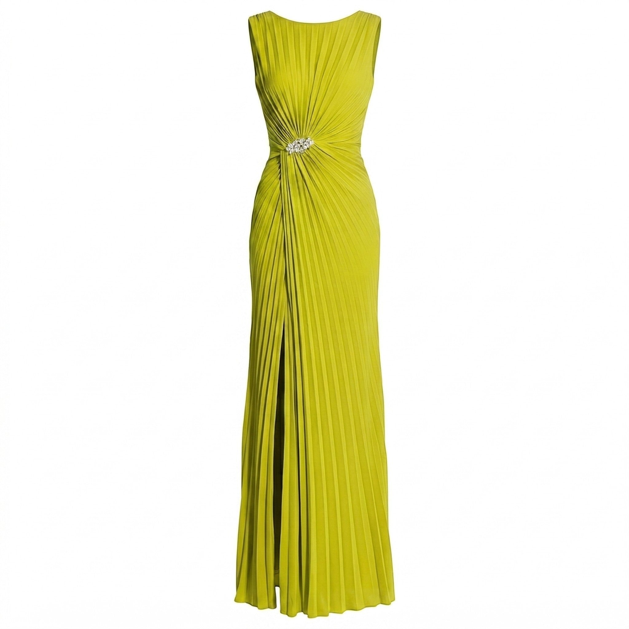 Amelia - Women's Evening Pleated Maxi Dress - Maxi Dresses - Yellow - Parker&Brooks