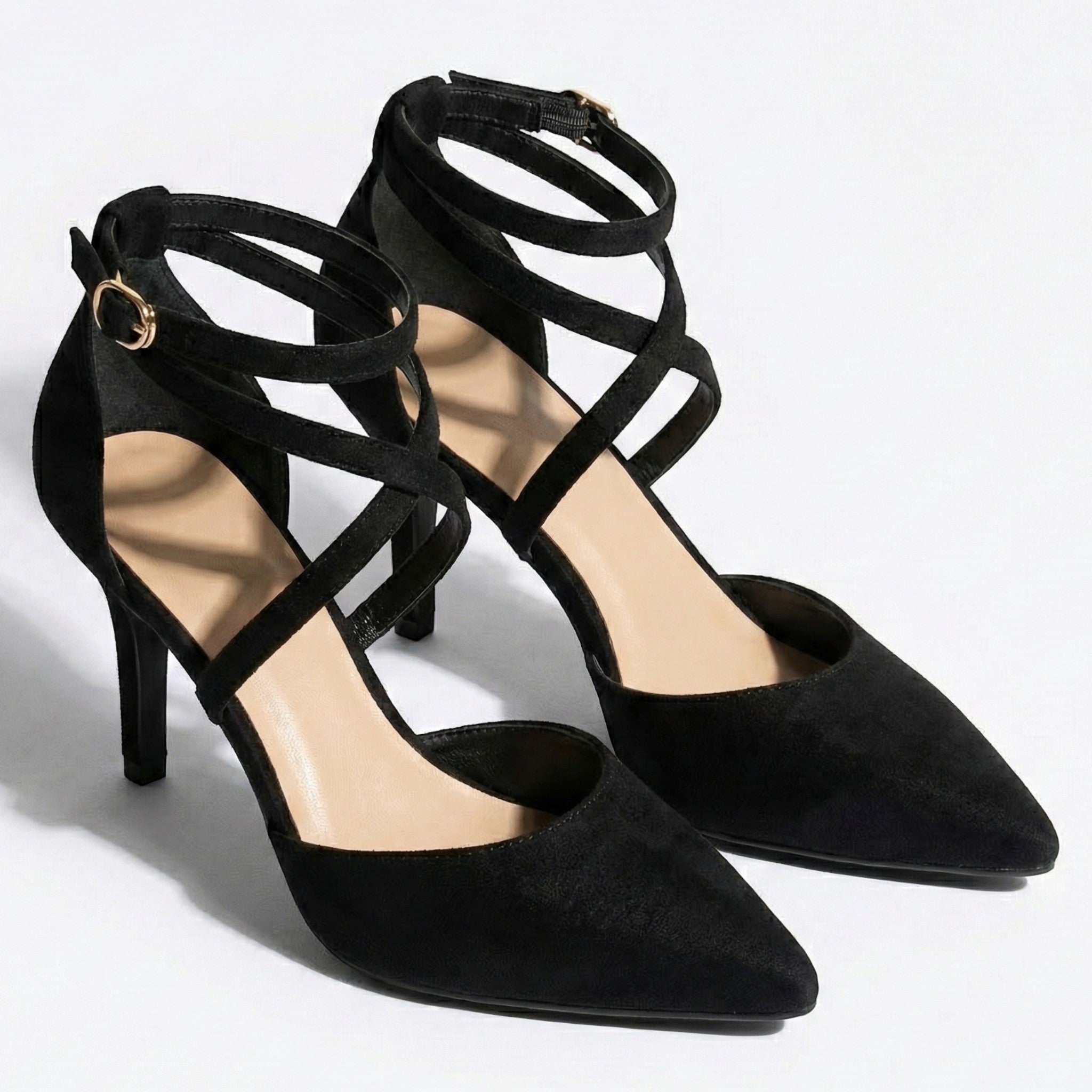 Amelia - Women's Pointed Toe Strap Heels - Sandal - Black - Parker&Brooks
