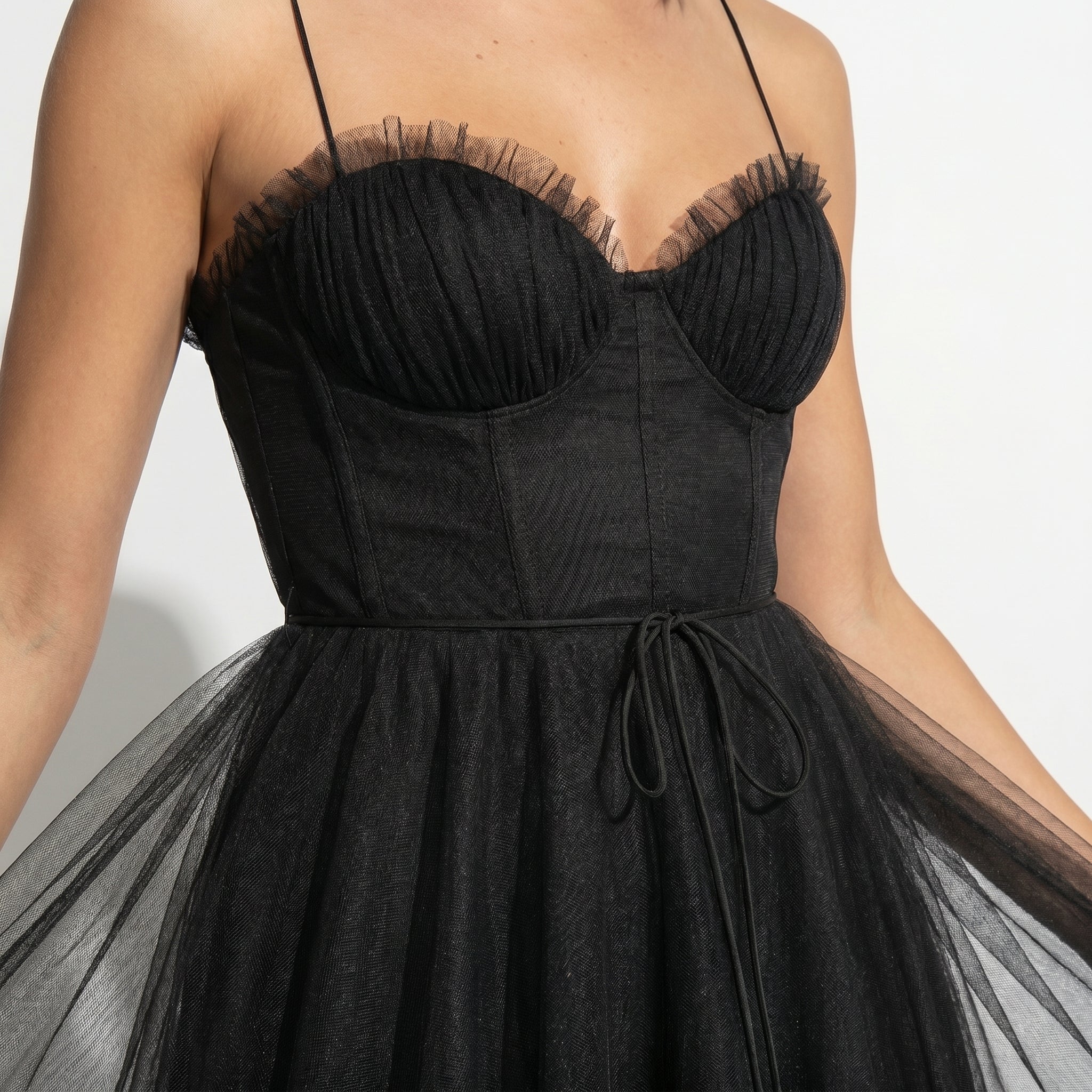 Amelia - Women's Tulle Party Midi Dress - Dresses - Black - Parker&Brooks