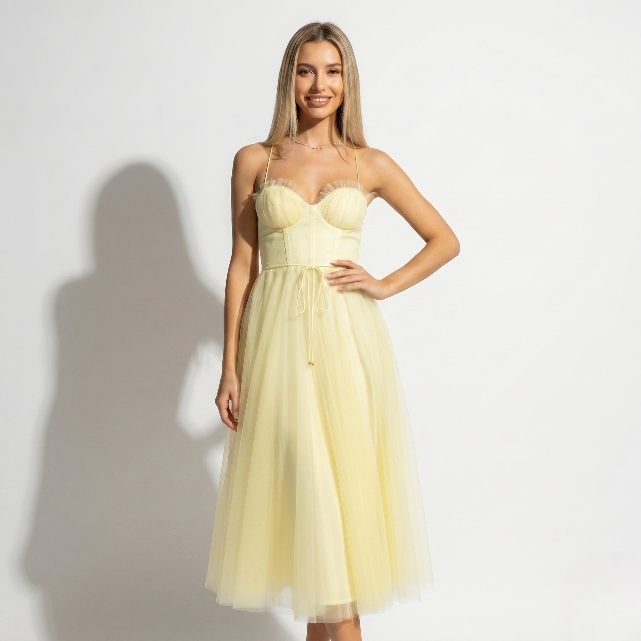 Amelia - Women's Tulle Party Midi Dress - Dresses - Yellow - Parker&Brooks