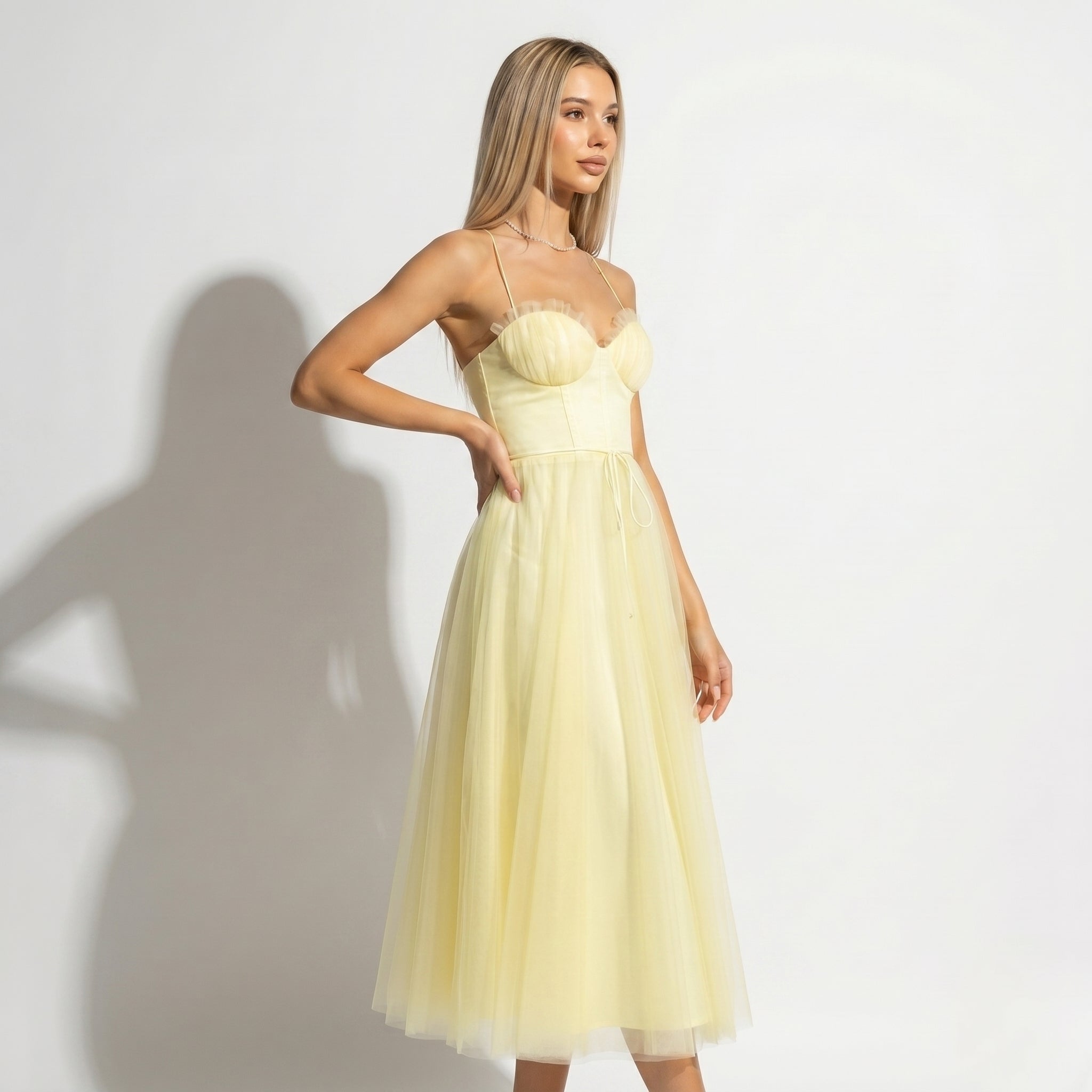 Amelia - Women's Tulle Party Midi Dress - Dresses - Yellow - Parker&Brooks