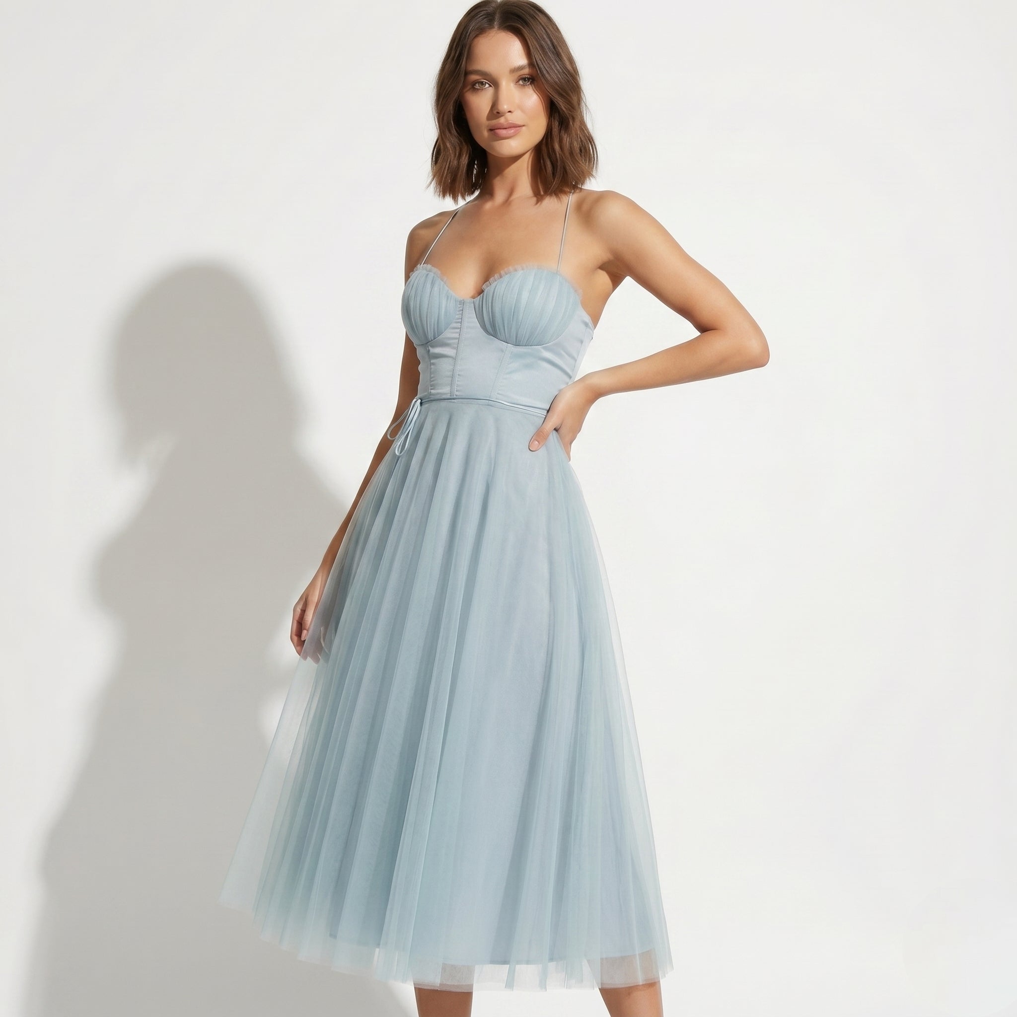 Amelia - Women's Tulle Party Midi Dress - Dresses - Blue - Parker&Brooks