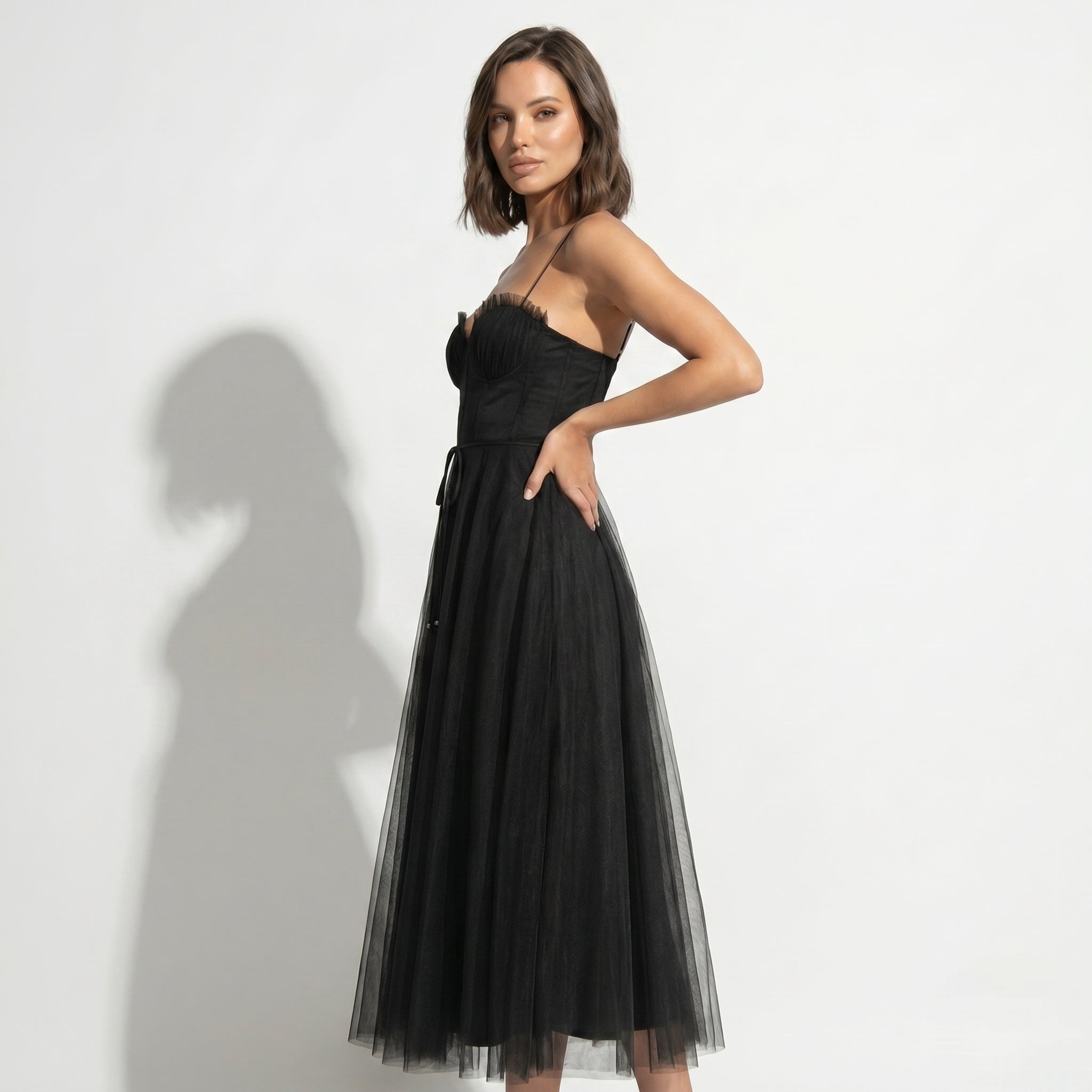 Amelia - Women's Tulle Party Midi Dress - Dresses - Black - Parker&Brooks