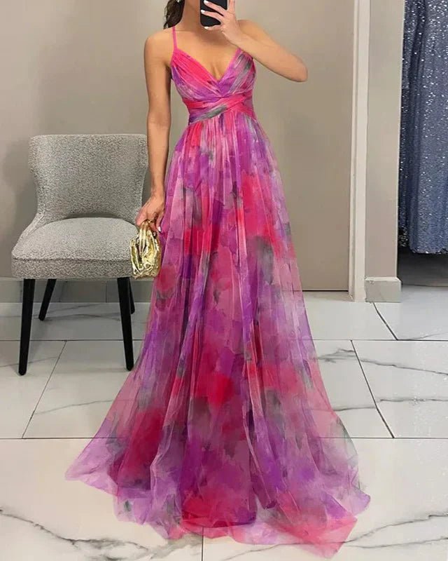 Amelia - Women’s V - Neck Maxi Dress with Flowing Fit - Dresses - Pink - Parker&Brooks