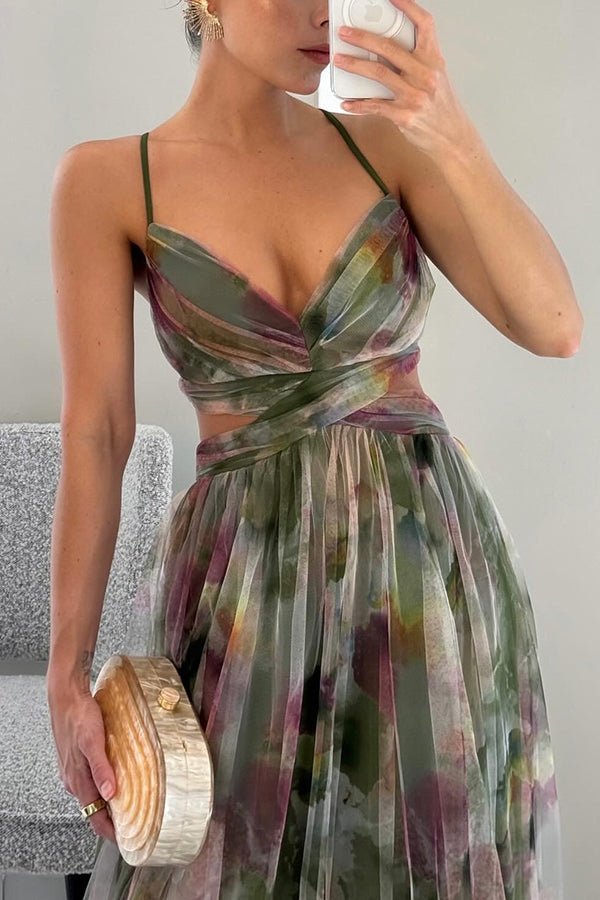 Amelia - Women’s V - Neck Maxi Dress with Flowing Fit - Dresses - Green - Parker&Brooks