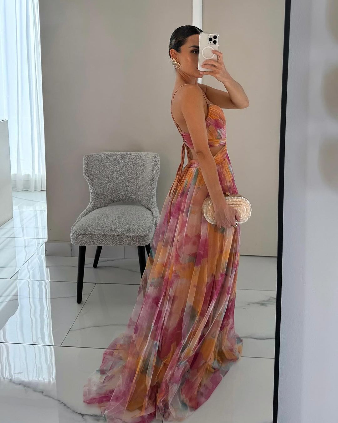 Amelia - Women’s V - Neck Maxi Dress with Flowing Fit - Dresses - Orange - Parker&Brooks