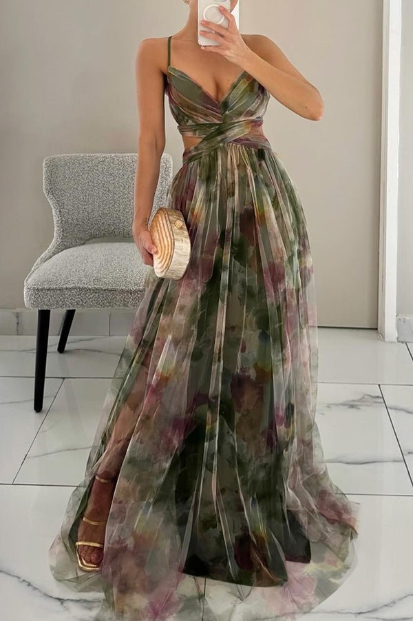Amelia - Women’s V - Neck Maxi Dress with Flowing Fit - Dresses - Green - Parker&Brooks