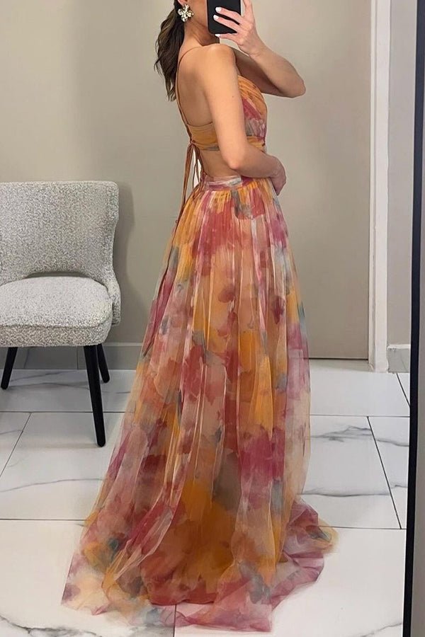 Amelia - Women’s V - Neck Maxi Dress with Flowing Fit - Dresses - Orange - Parker&Brooks