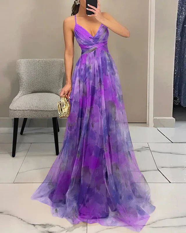 Amelia - Women’s V - Neck Maxi Dress with Flowing Fit - Dresses - Purple - Parker&Brooks
