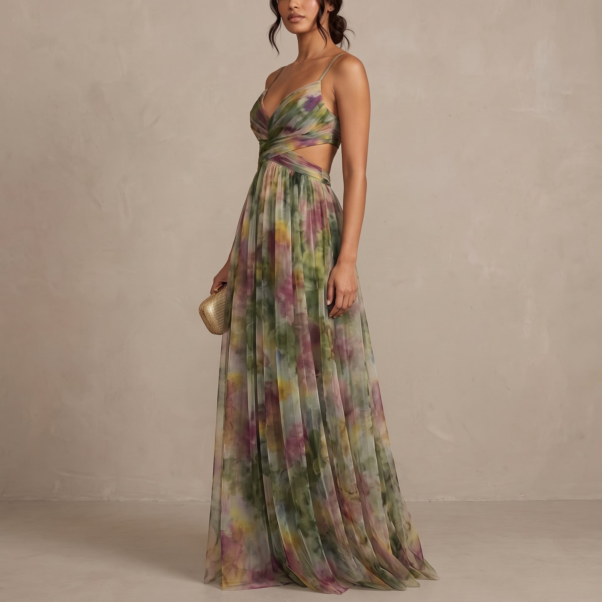 Amelia - Women’s V-Neck Maxi Dress with Flowing Fit - Dresses - Green - Parker&Brooks