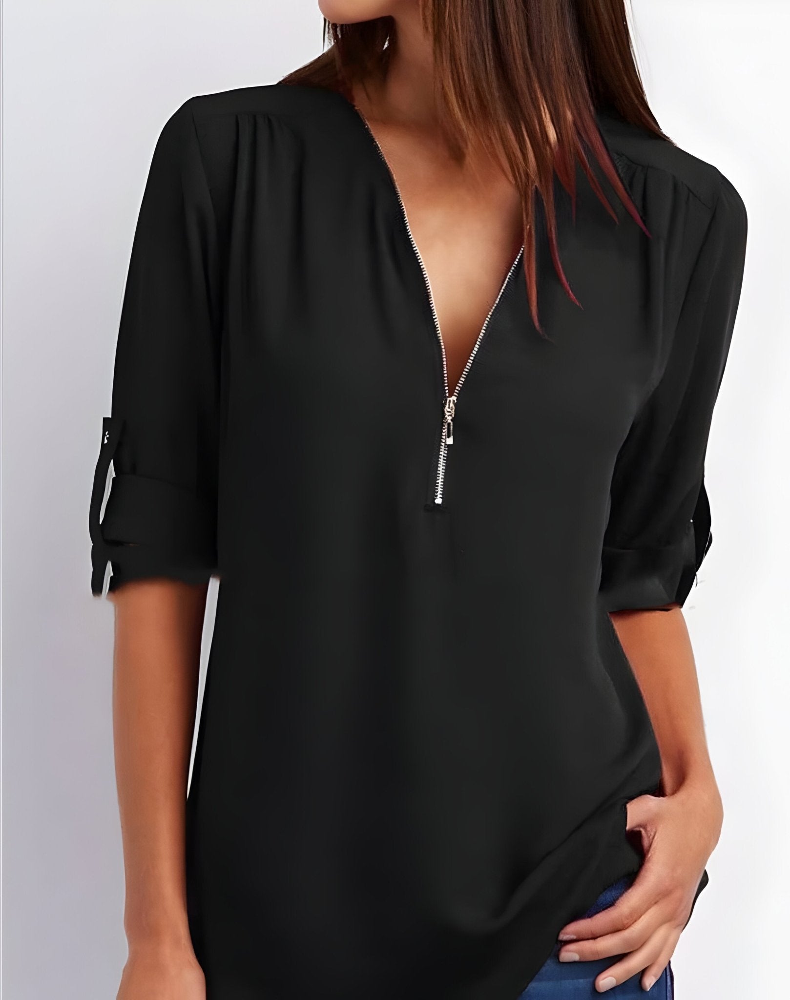 Amelie – Elegant Blouse with Half Zip