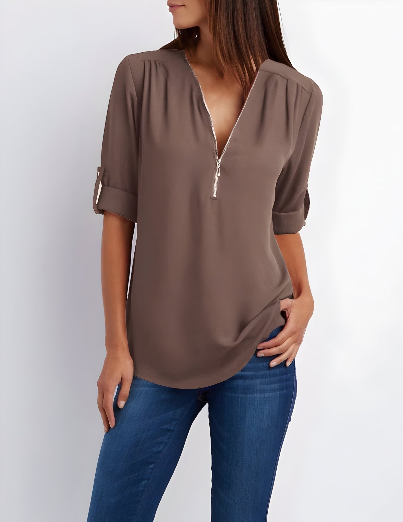 Amelie – Elegant Blouse with Half Zip