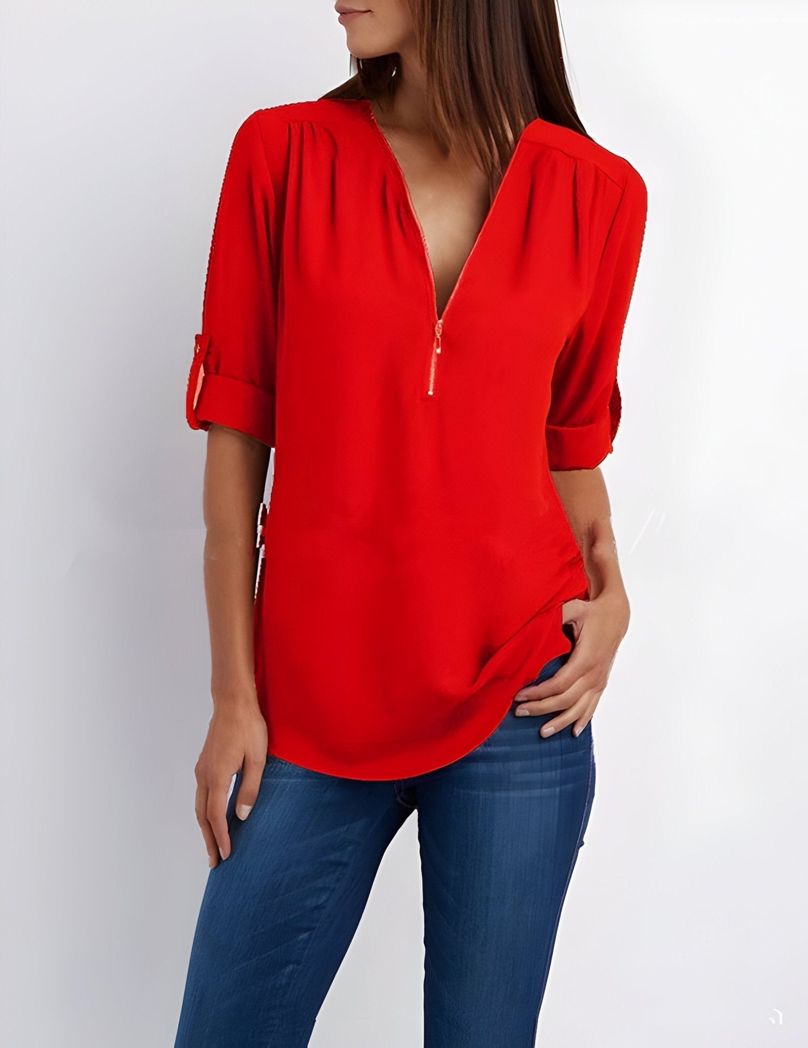 Amelie – Elegant Blouse with Half Zip