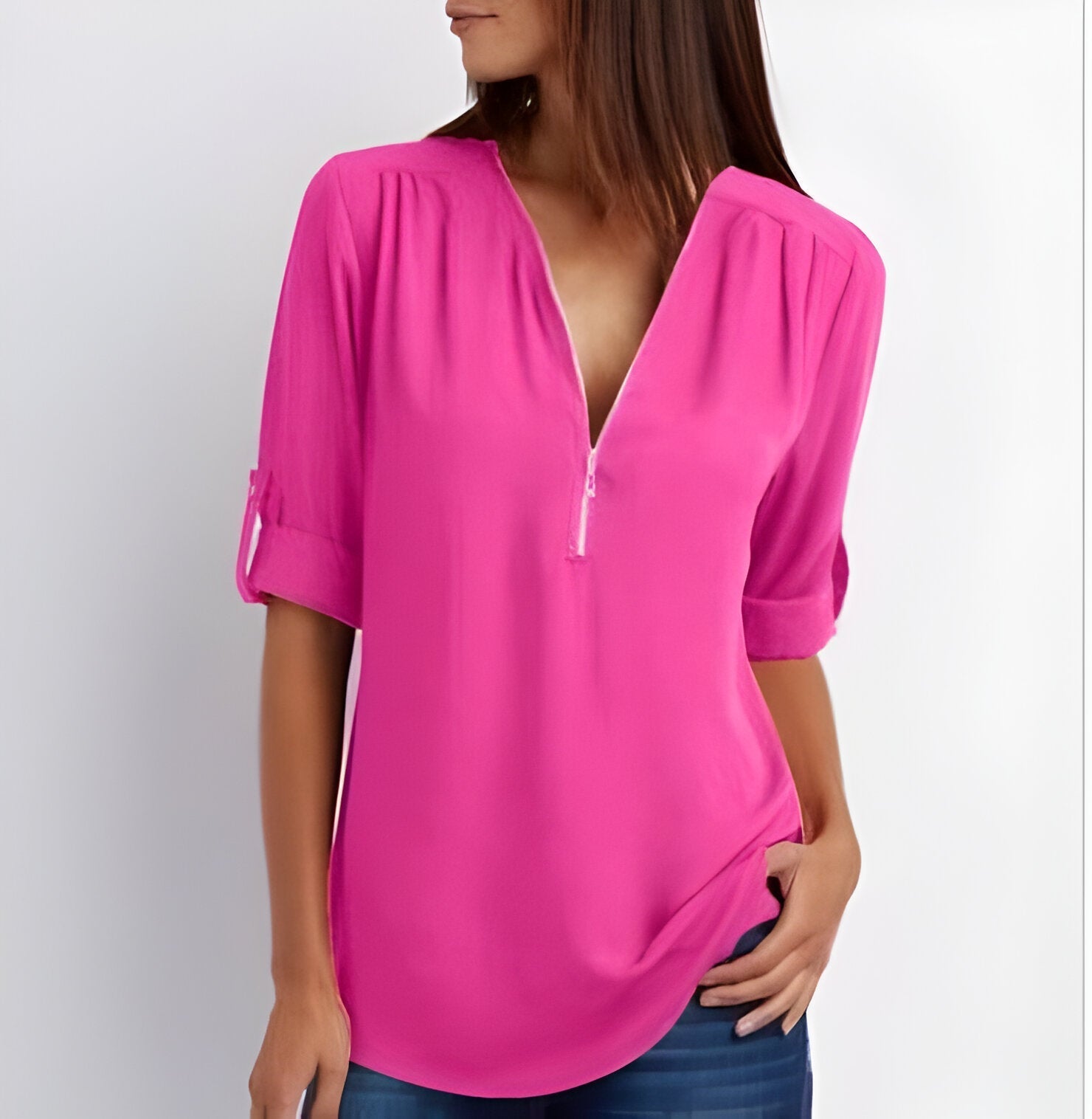 Amelie – Elegant Blouse with Half Zip