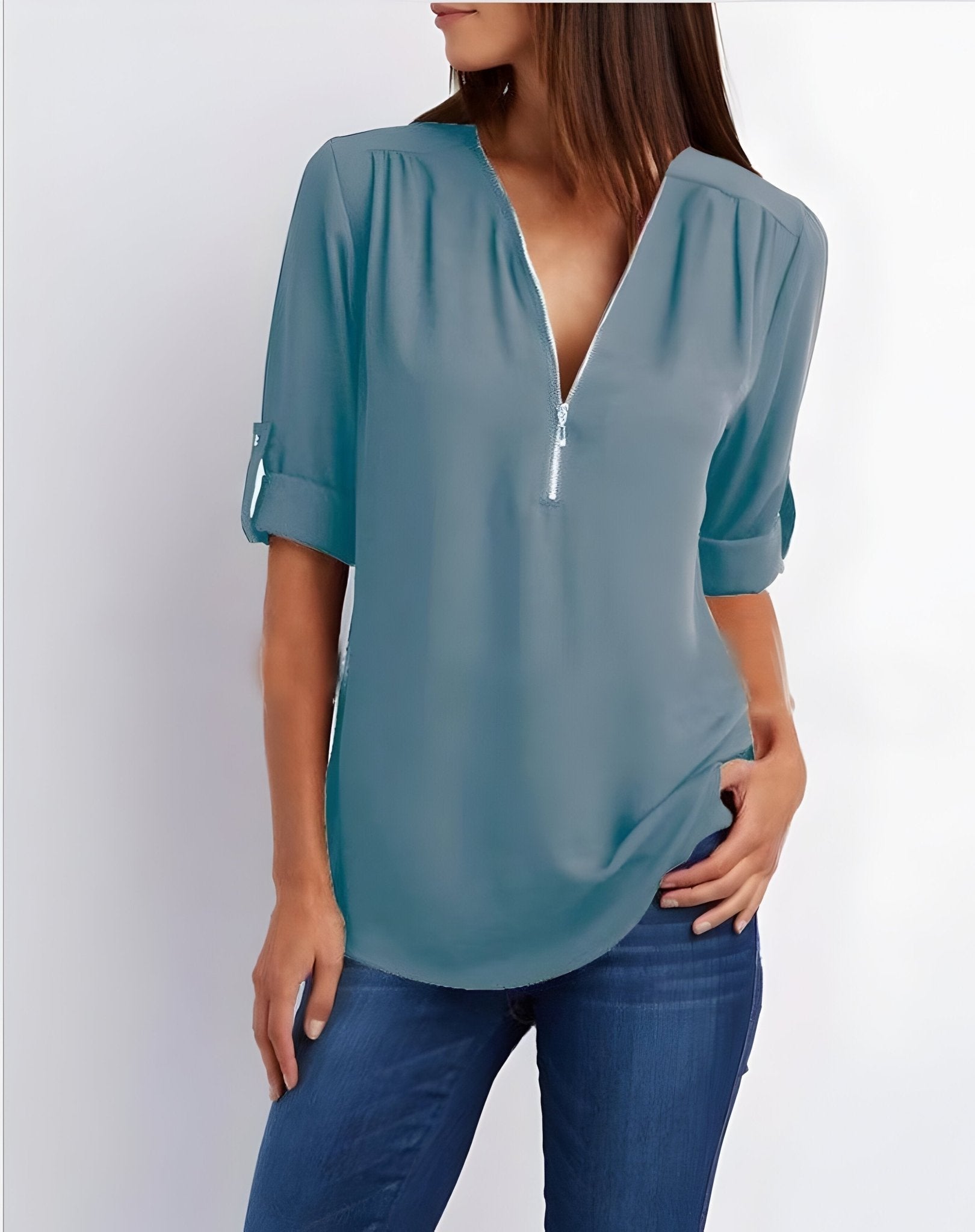 Amelie – Elegant Blouse with Half Zip