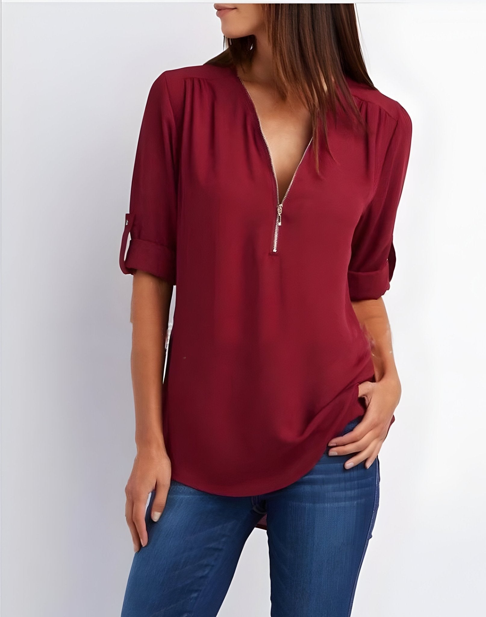 Amelie – Elegant Blouse with Half Zip