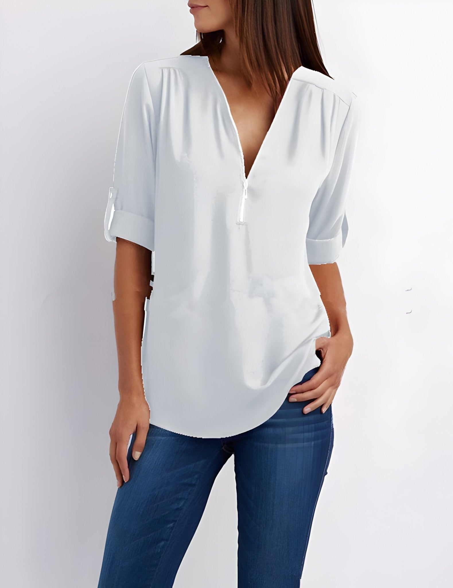 Amelie – Elegant Blouse with Half Zip