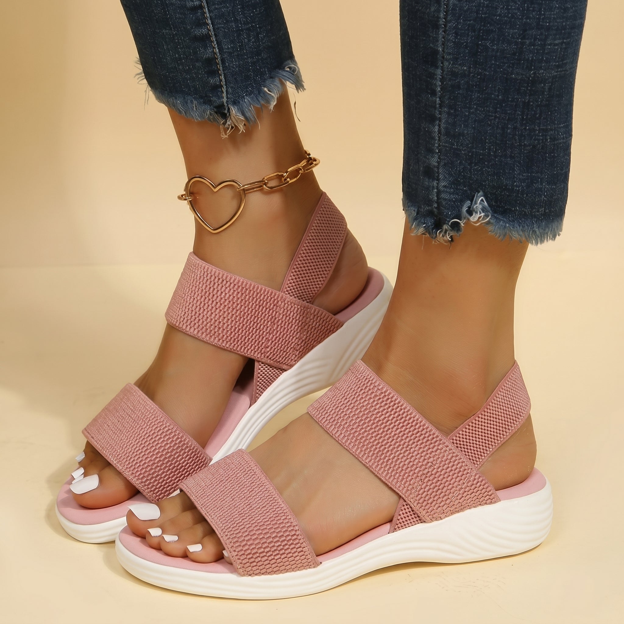 Amelie - Women's Orthopaedic Elastic Strap Sandals - Sandals - Pink - Parker&Brooks