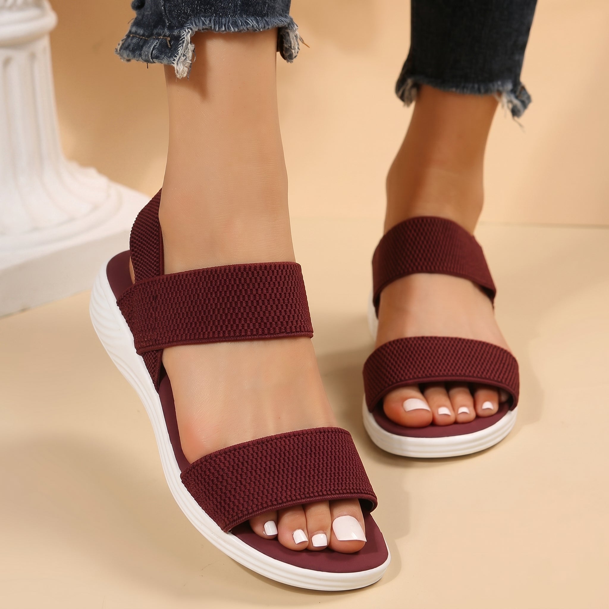 Amelie - Women's Orthopaedic Elastic Strap Sandals - Sandals - Red - Parker&Brooks