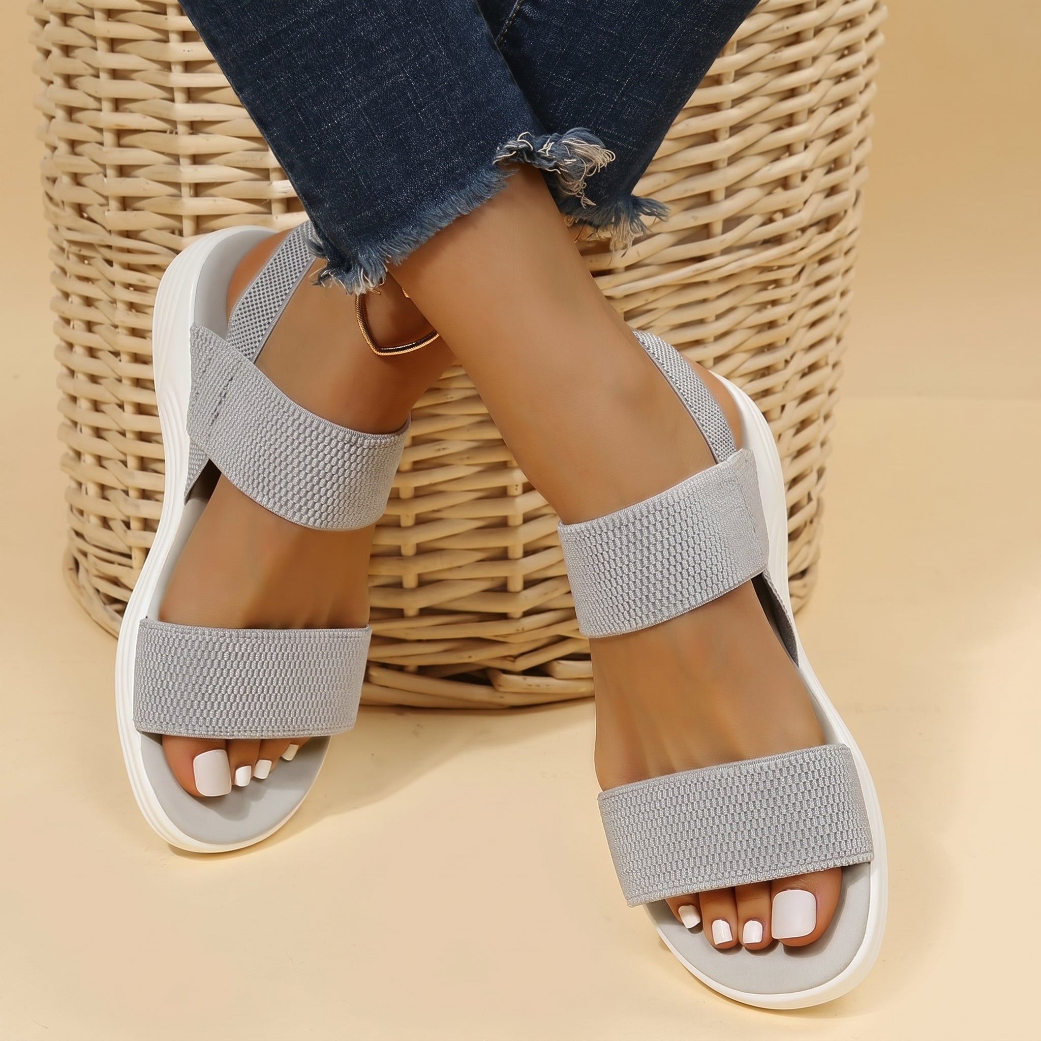 Amelie - Women's Orthopaedic Elastic Strap Sandals - Sandals - Gray - Parker&Brooks