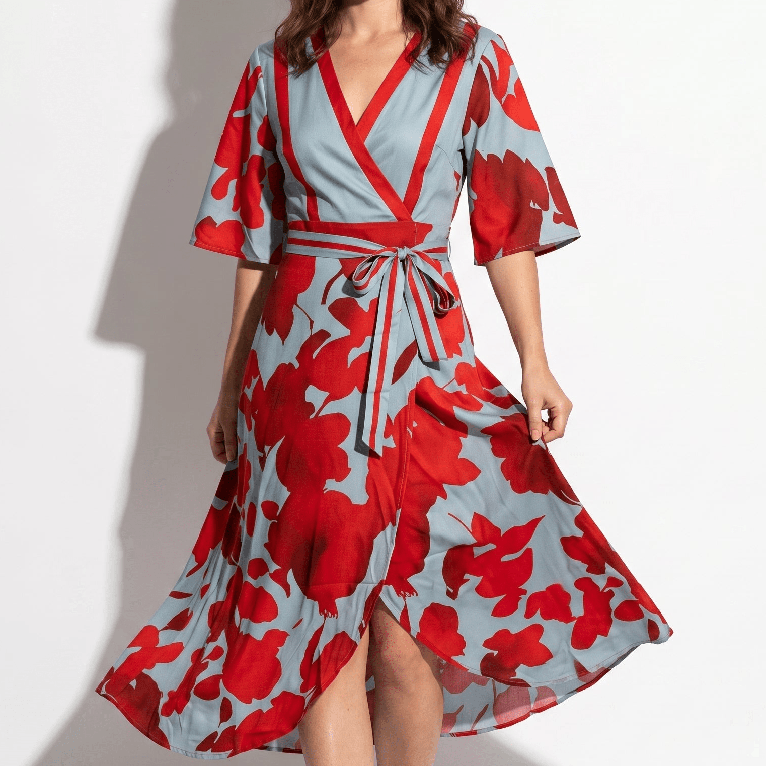 Anna - Women's Casual Printed Wrap Maxi Dress - Maxi Dress - Red - Parker&Brooks