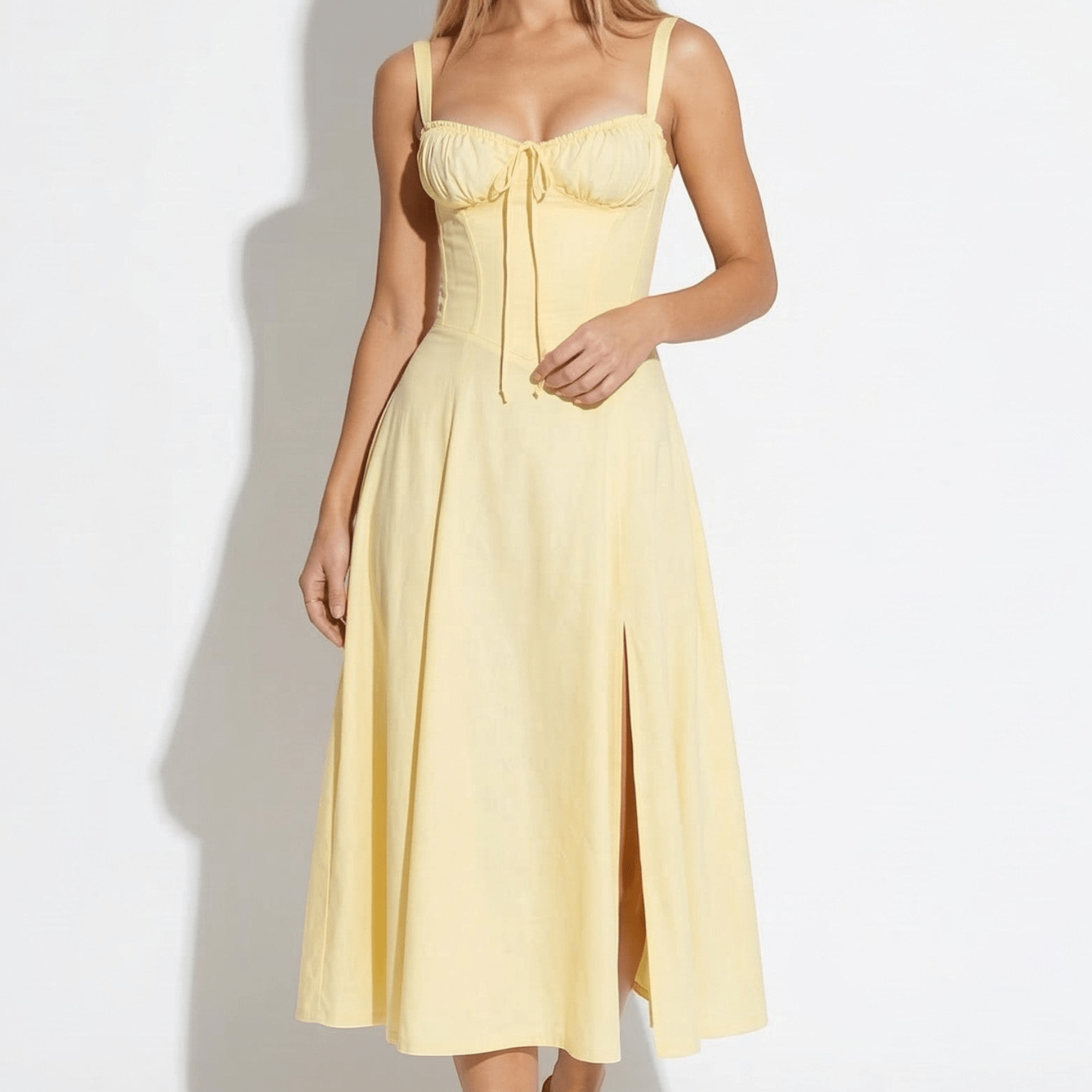 Anna - Women's Party Corset Midi Dress - Dress - Yellow - Parker&Brooks