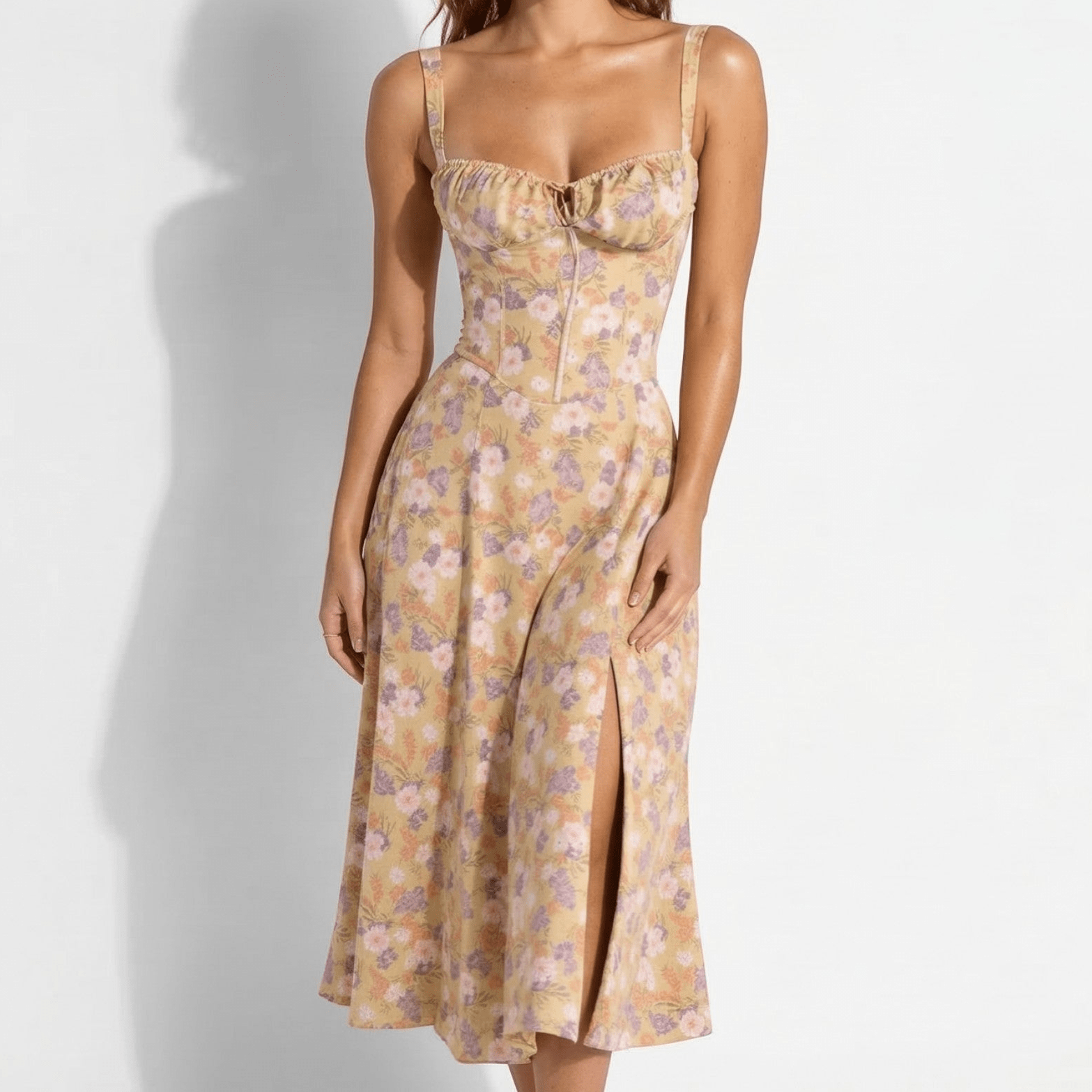 Anna - Women's Party Corset Midi Dress - Dress - Pink - Parker&Brooks