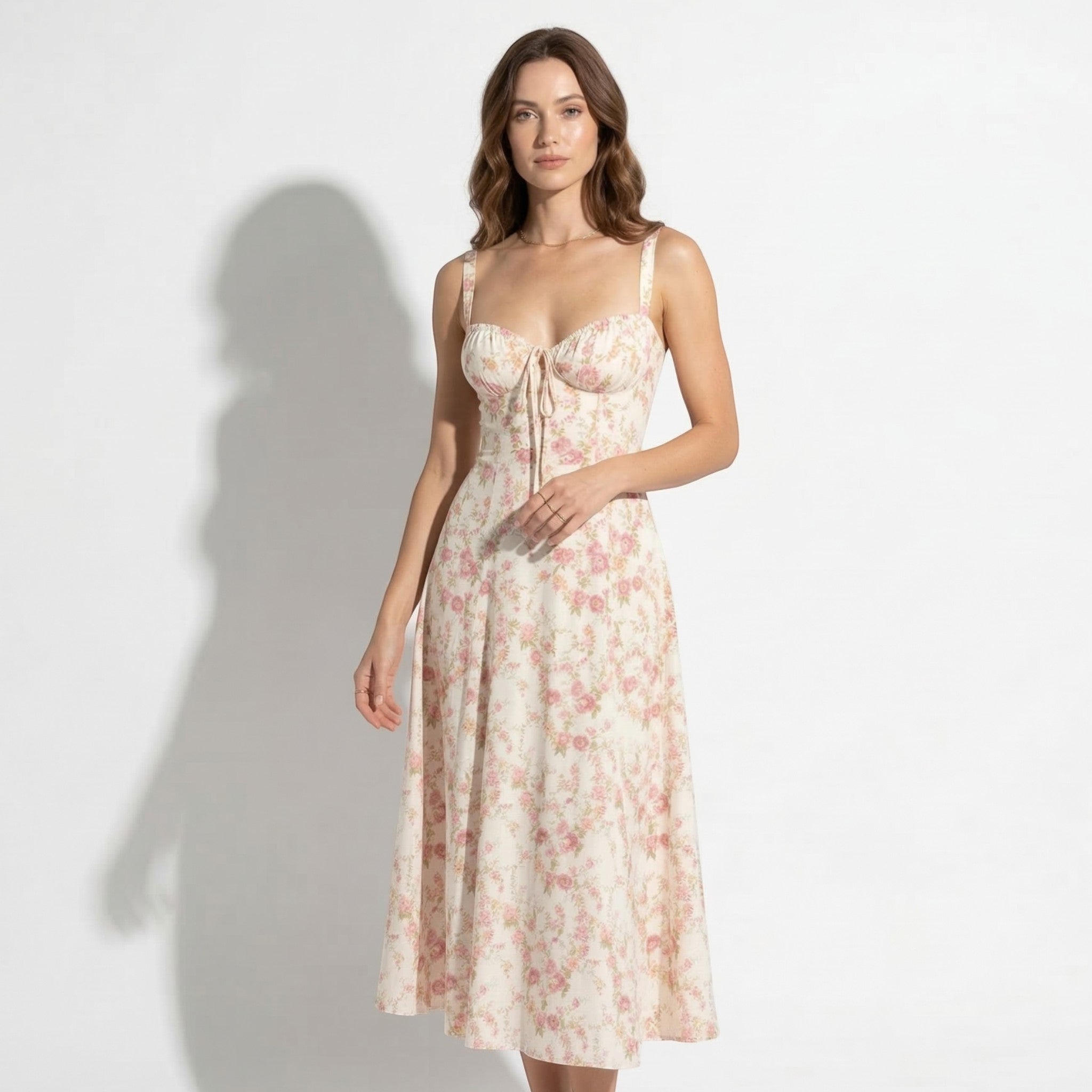 Anna - Women's Party Corset Midi Dress - Dress - Light Pink - Parker&Brooks