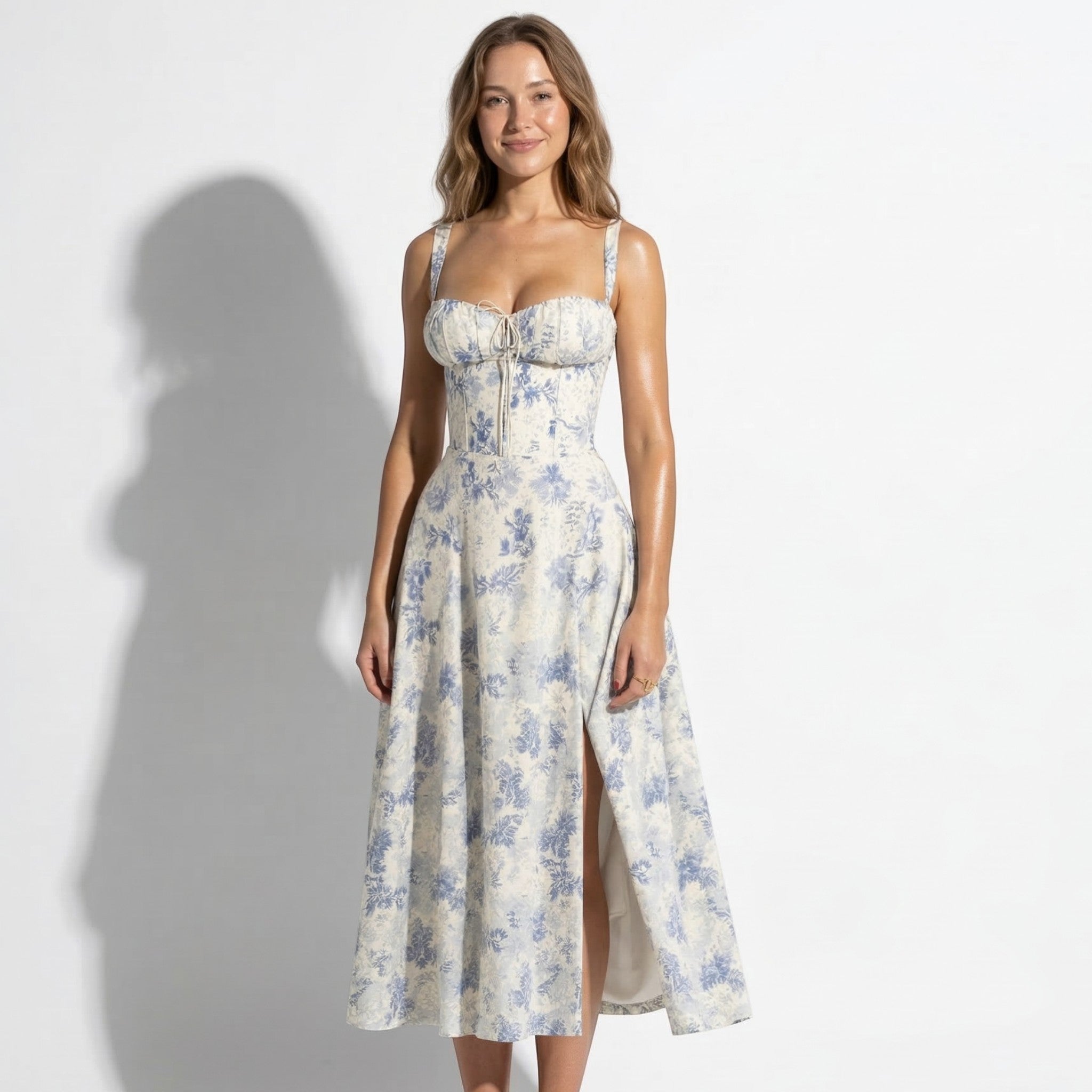 Anna - Women's Party Corset Midi Dress - Dress - Blue - Parker&Brooks