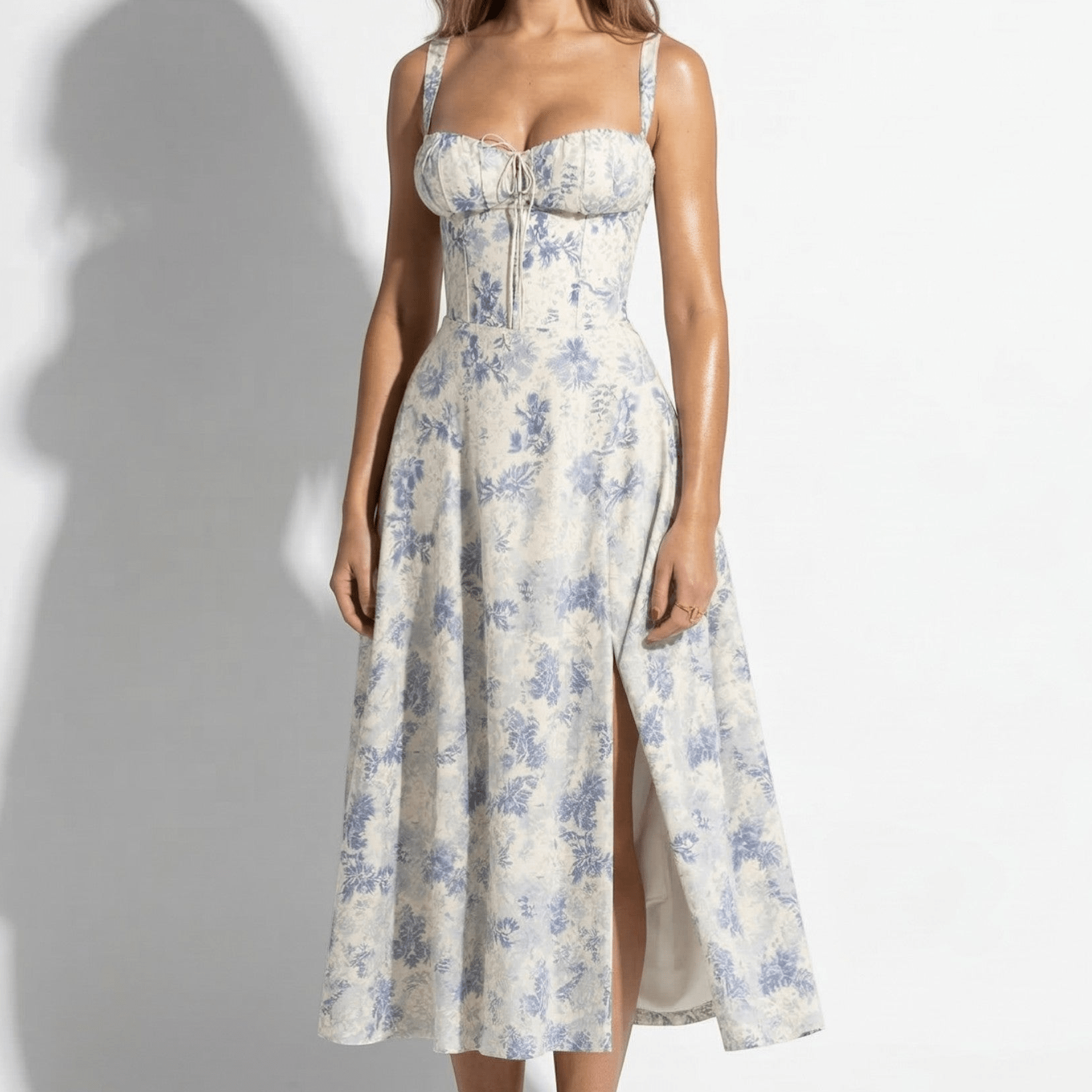 Anna - Women's Party Corset Midi Dress - Dress - Blue - Parker&Brooks