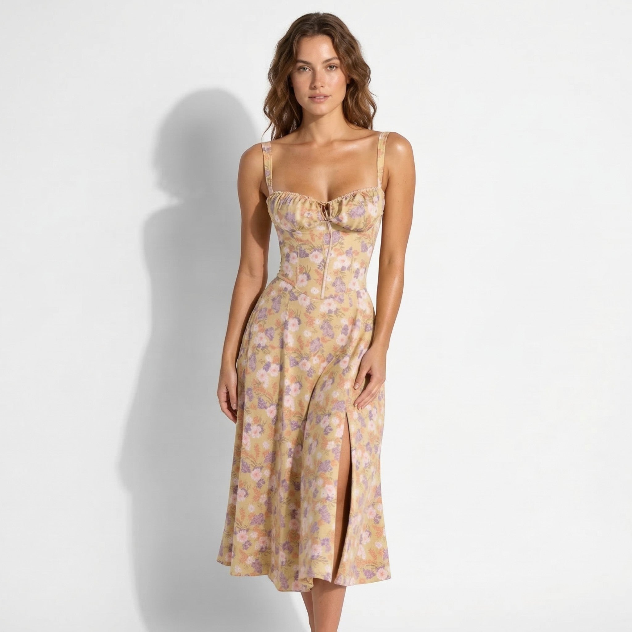 Anna - Women's Party Corset Midi Dress - Dress - Pink - Parker&Brooks
