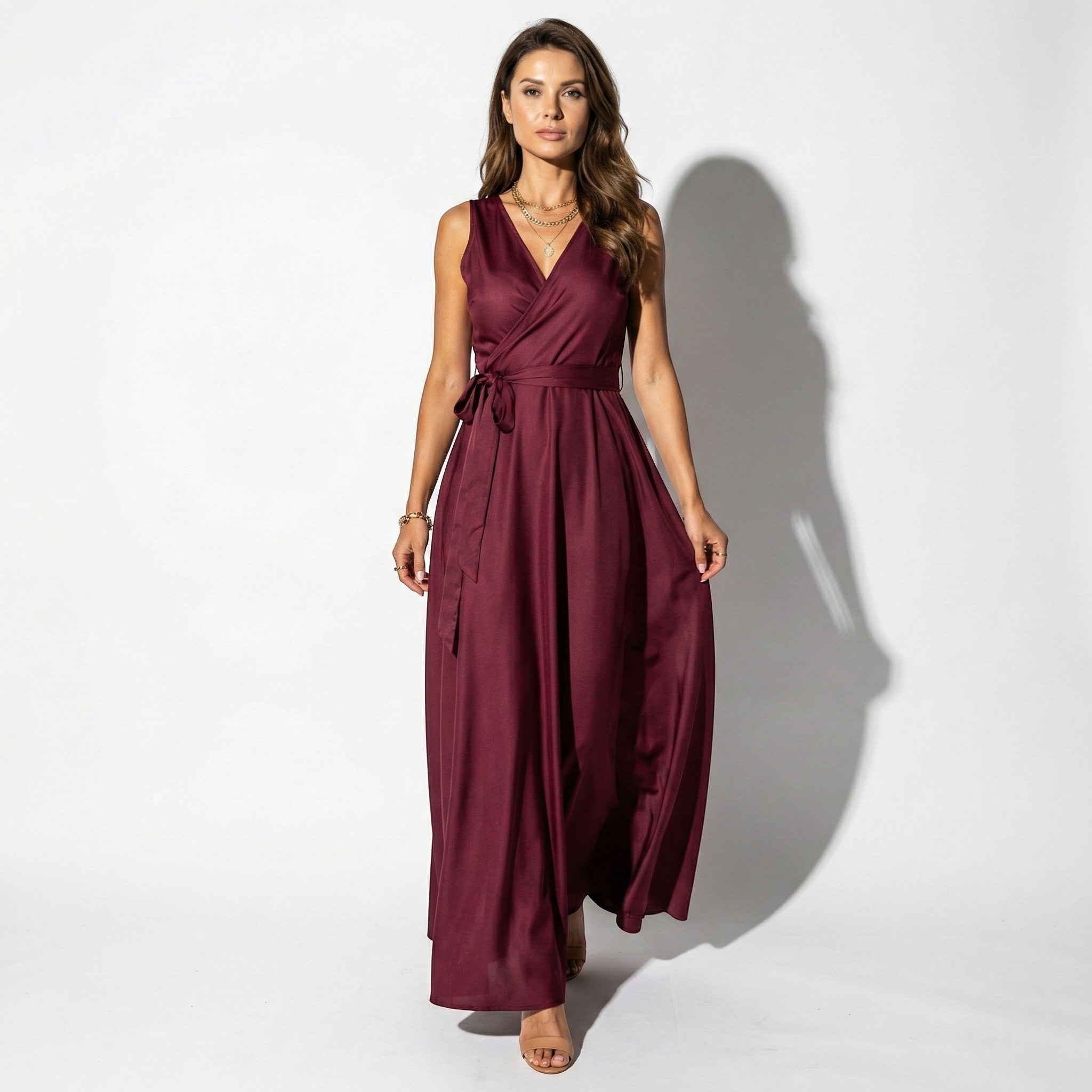 Anna - Women's Party Wrap Maxi Dress - Dress - Burgundy - Parker&Brooks