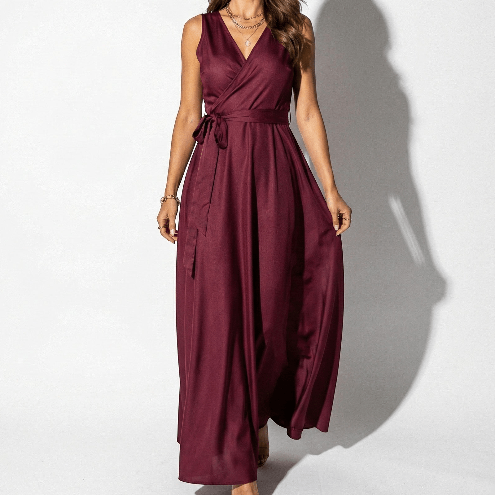 Anna - Women's Party Wrap Maxi Dress - Dress - Burgundy - Parker&Brooks