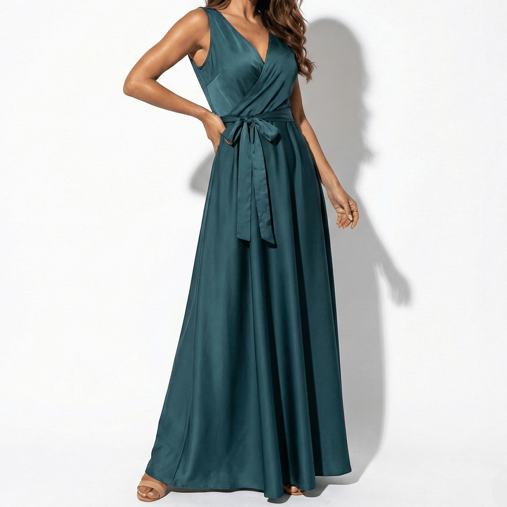 Anna - Women's Party Wrap Maxi Dress - Dress - Dark Green - Parker&Brooks