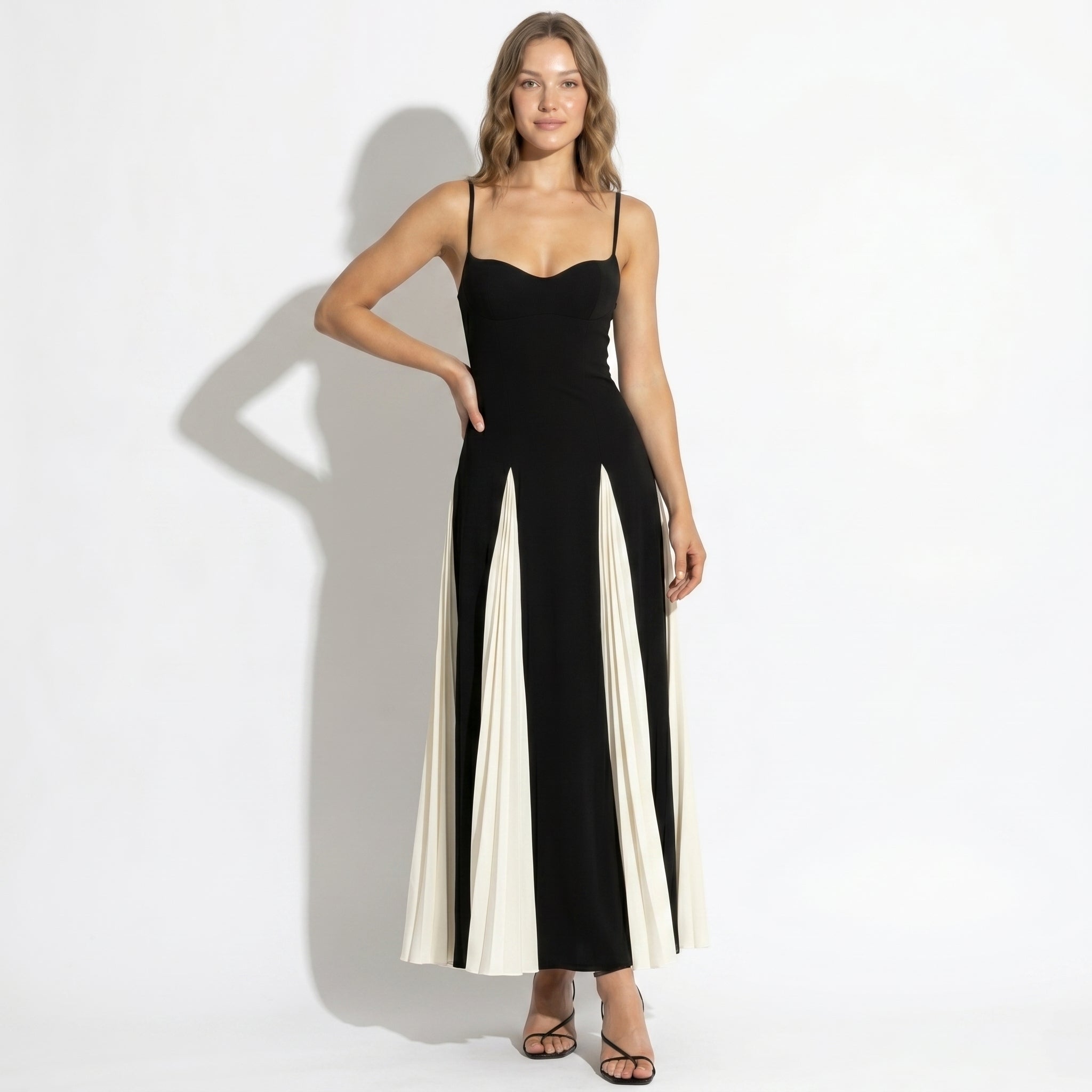 Anne - Women's Flared Maxi Dress - Maxi Dress - Black - Parker&Brooks