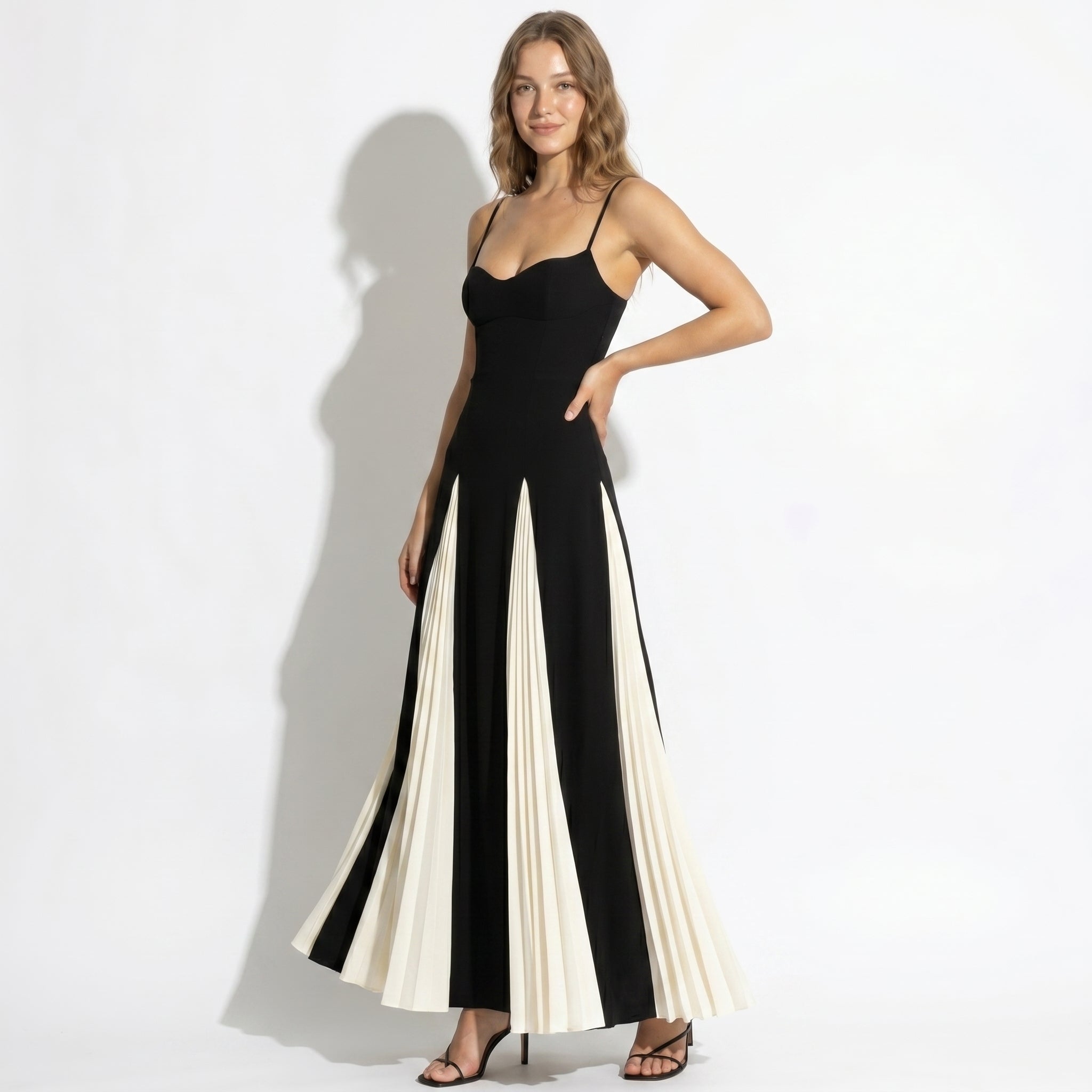 Anne - Women's Flared Maxi Dress - Maxi Dress - Black - Parker&Brooks