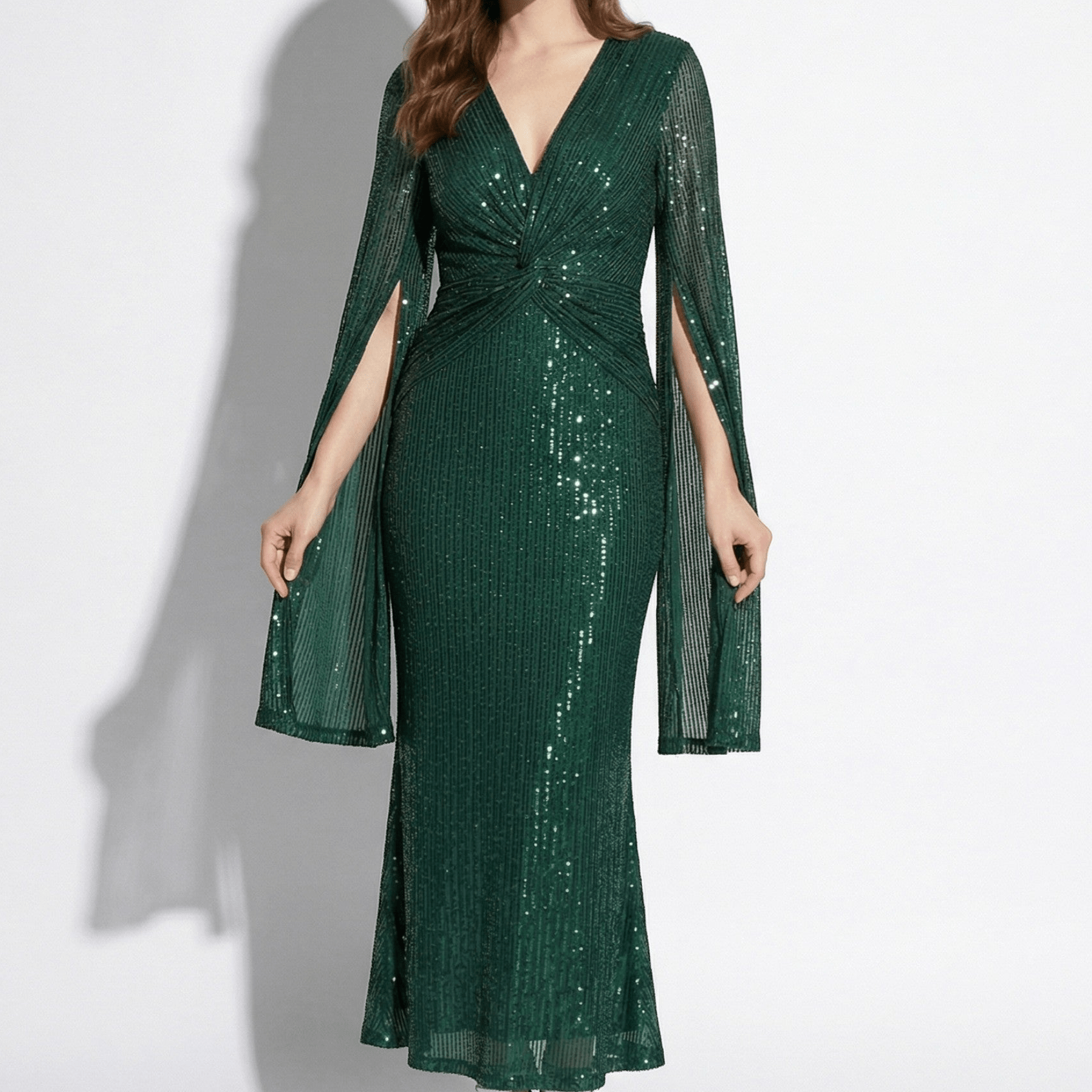 Anne - Women's Elegant Evening Sequin V - Neck Maxi Dress - Maxi Dresses - Green - Parker&Brooks