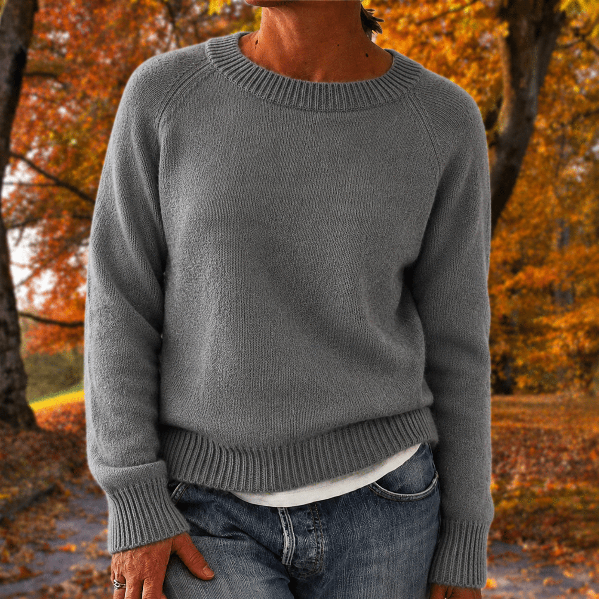 Anneliese - Women's Relaxed Fit Raglan Sleeve Sweater with Ribbed Trim - Sweaters - Gray - Parker&Brooks