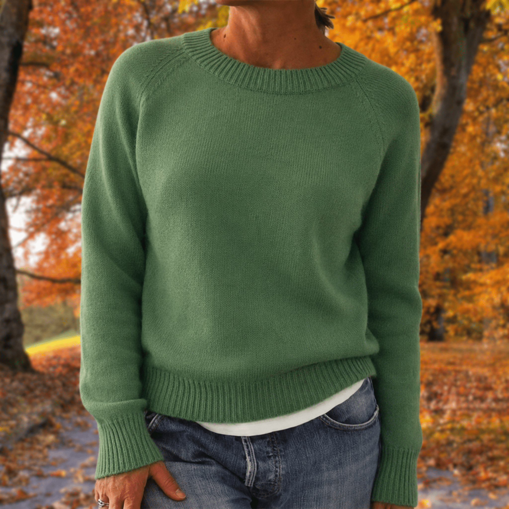 Anneliese - Women's Relaxed Fit Raglan Sleeve Sweater with Ribbed Trim - Sweaters - Green - Parker&Brooks