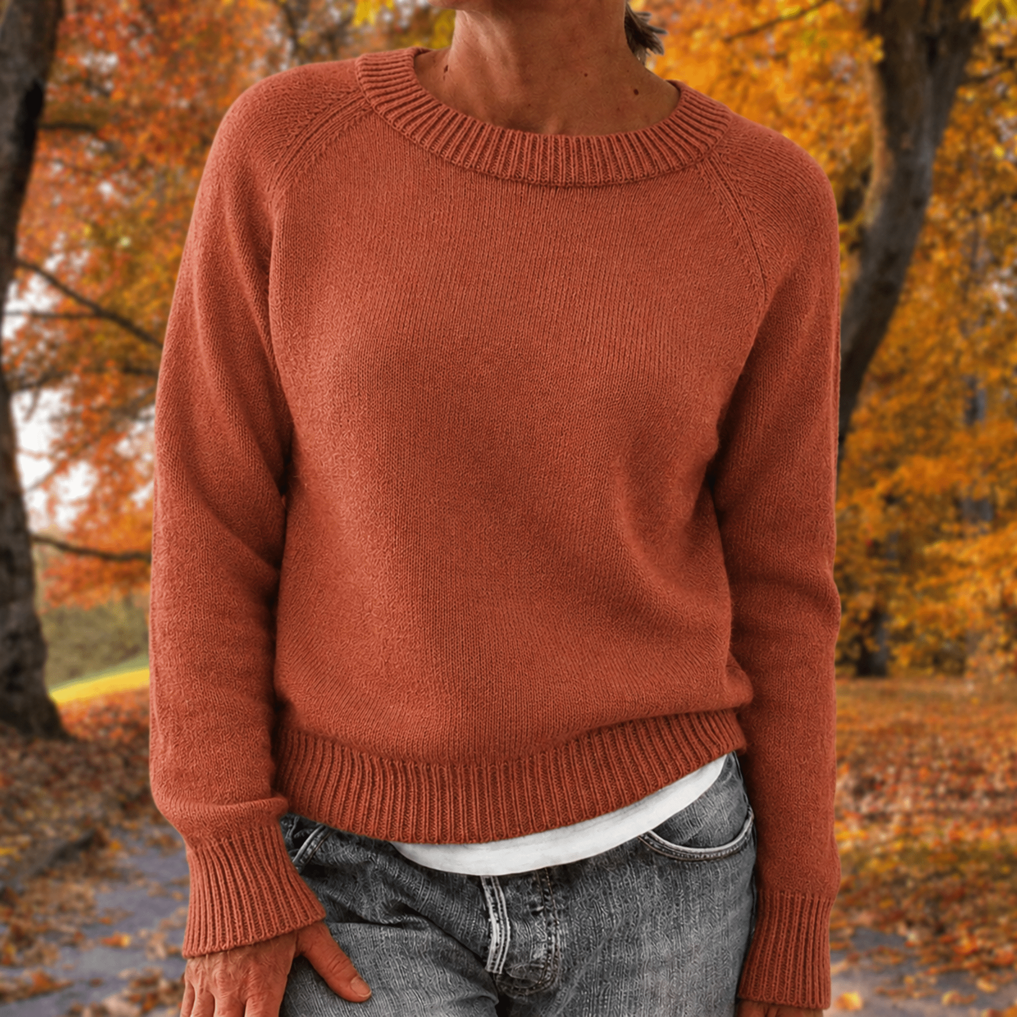 Anneliese - Women's Relaxed Fit Raglan Sleeve Sweater with Ribbed Trim - Sweaters - Orange - Parker&Brooks