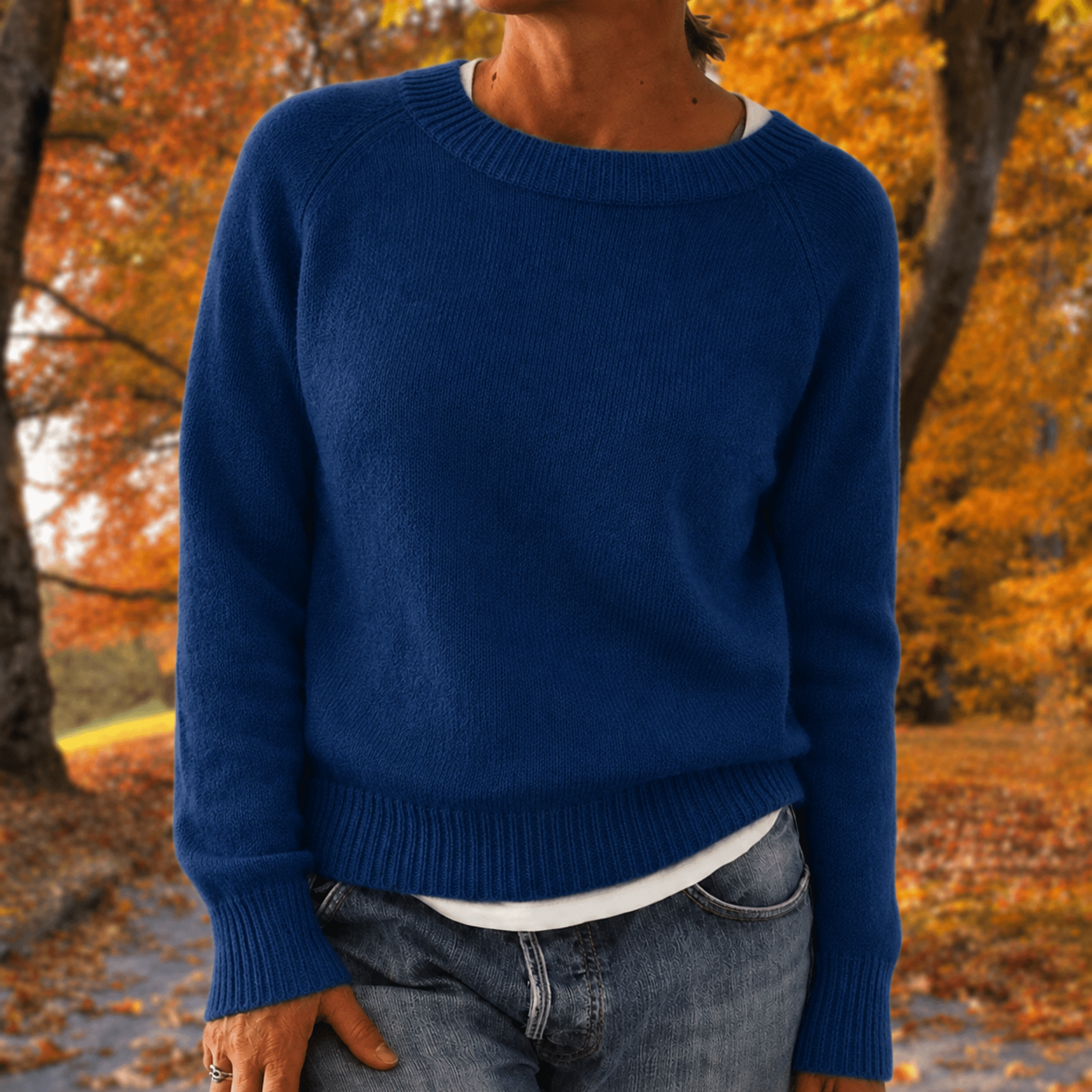 Anneliese - Women's Relaxed Fit Raglan Sleeve Sweater with Ribbed Trim - Sweaters - Blue - Parker&Brooks