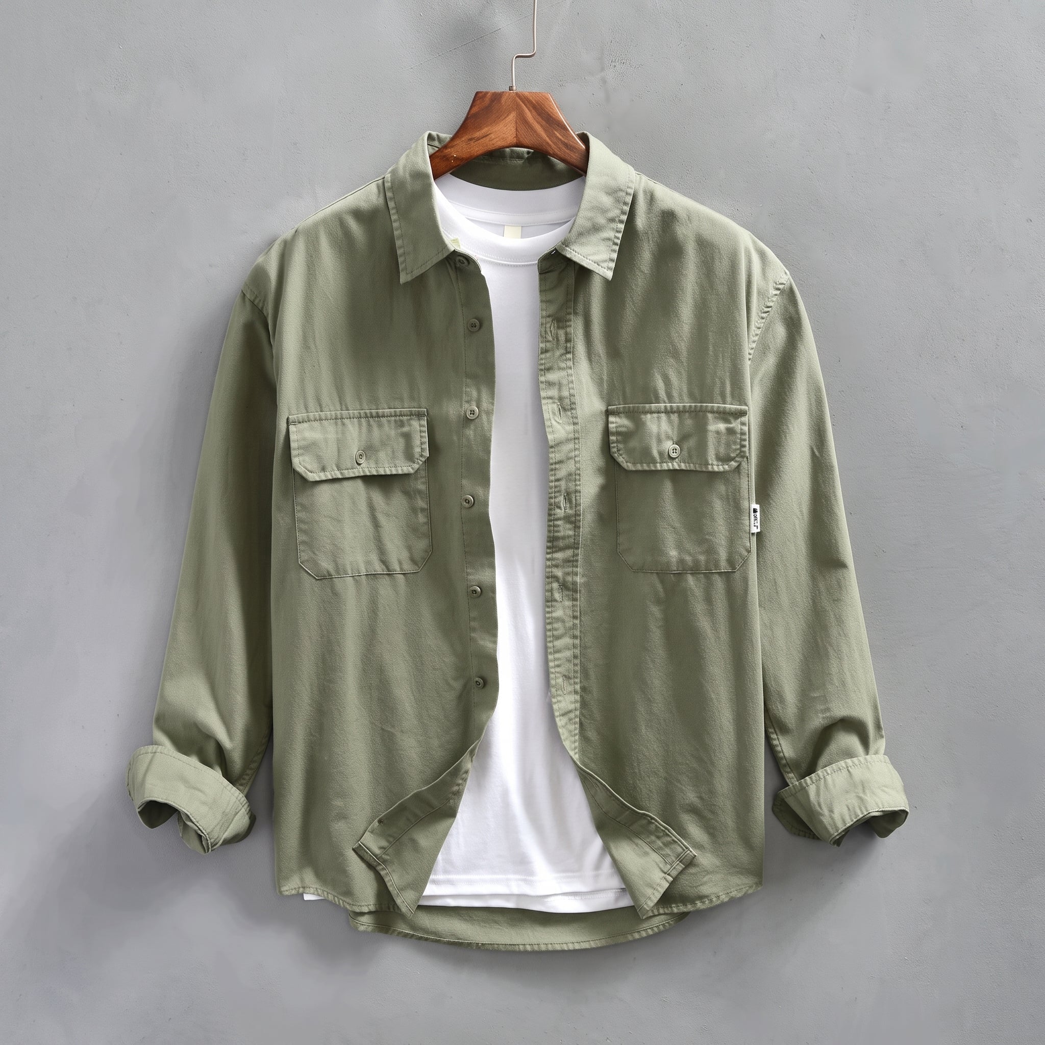 Arthur - Men's Button-Down Dual Flap Chest Pocket Shirt - Shirts - Beige - Parker&Brooks