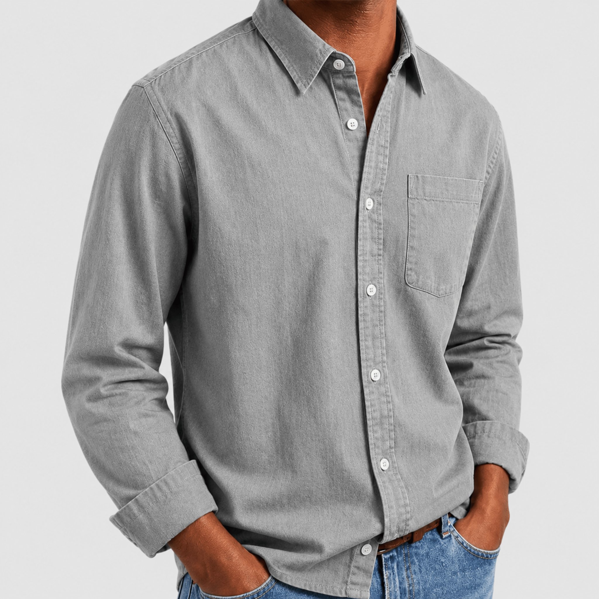 Arthur - Men's Relaxed Fit Point Collar Long Sleeve Shirt - Shirts - Gray - Parker&Brooks