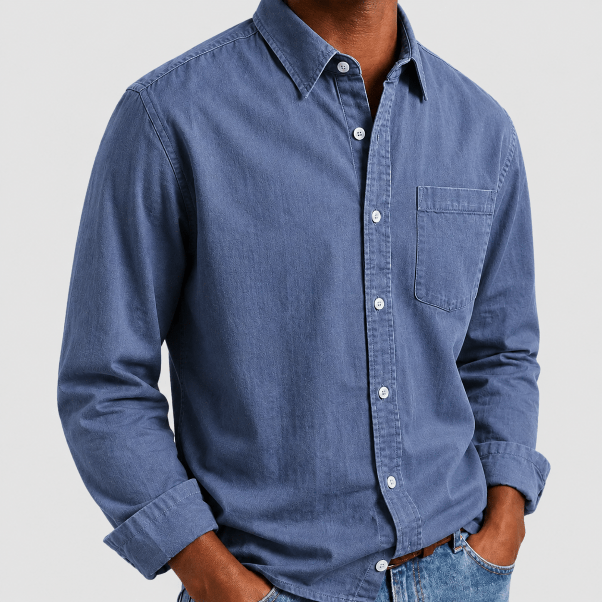Arthur - Men's Relaxed Fit Point Collar Long Sleeve Shirt - Shirts - Blue - Parker&Brooks