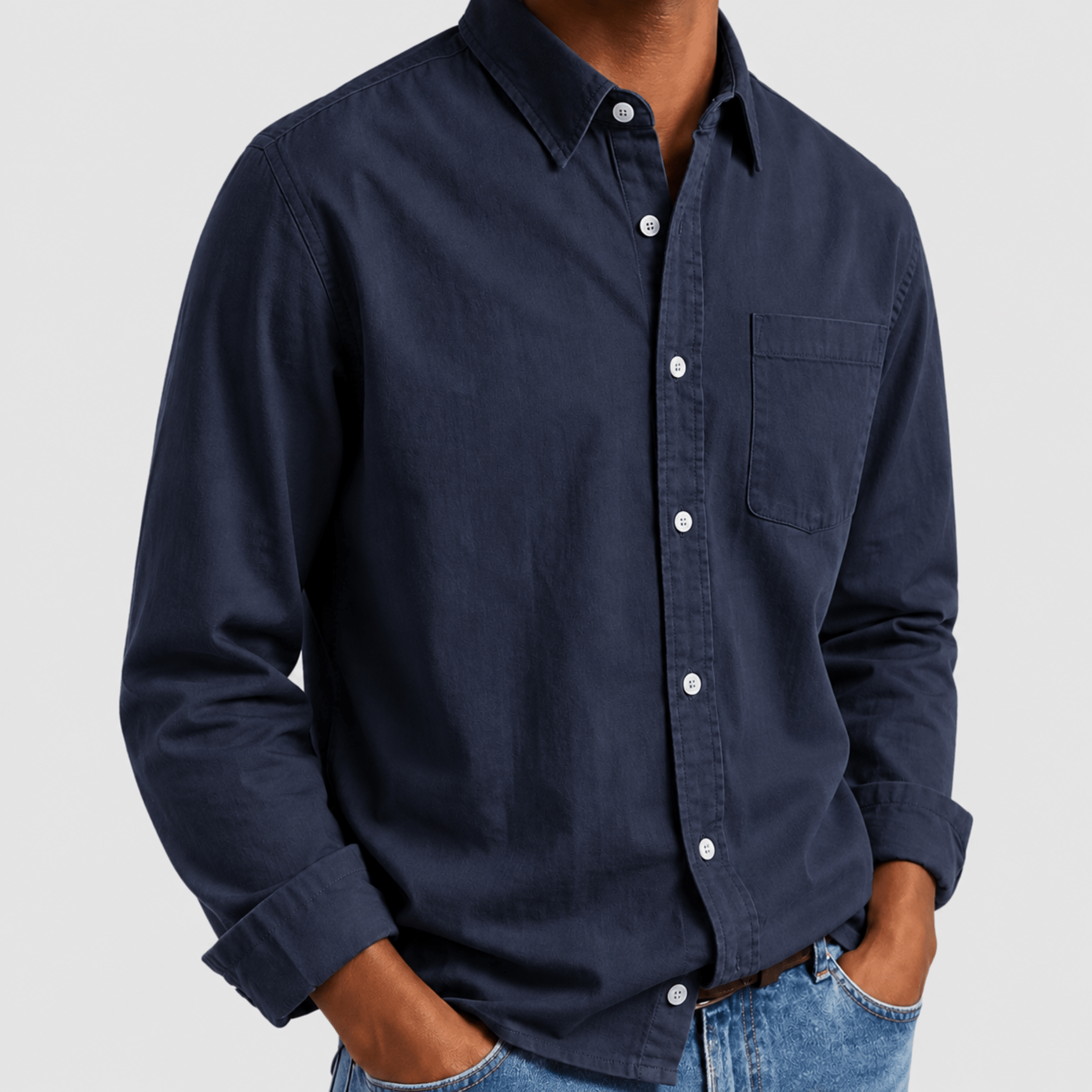 Arthur - Men's Relaxed Fit Point Collar Long Sleeve Shirt - Shirts - Navy Blue - Parker&Brooks