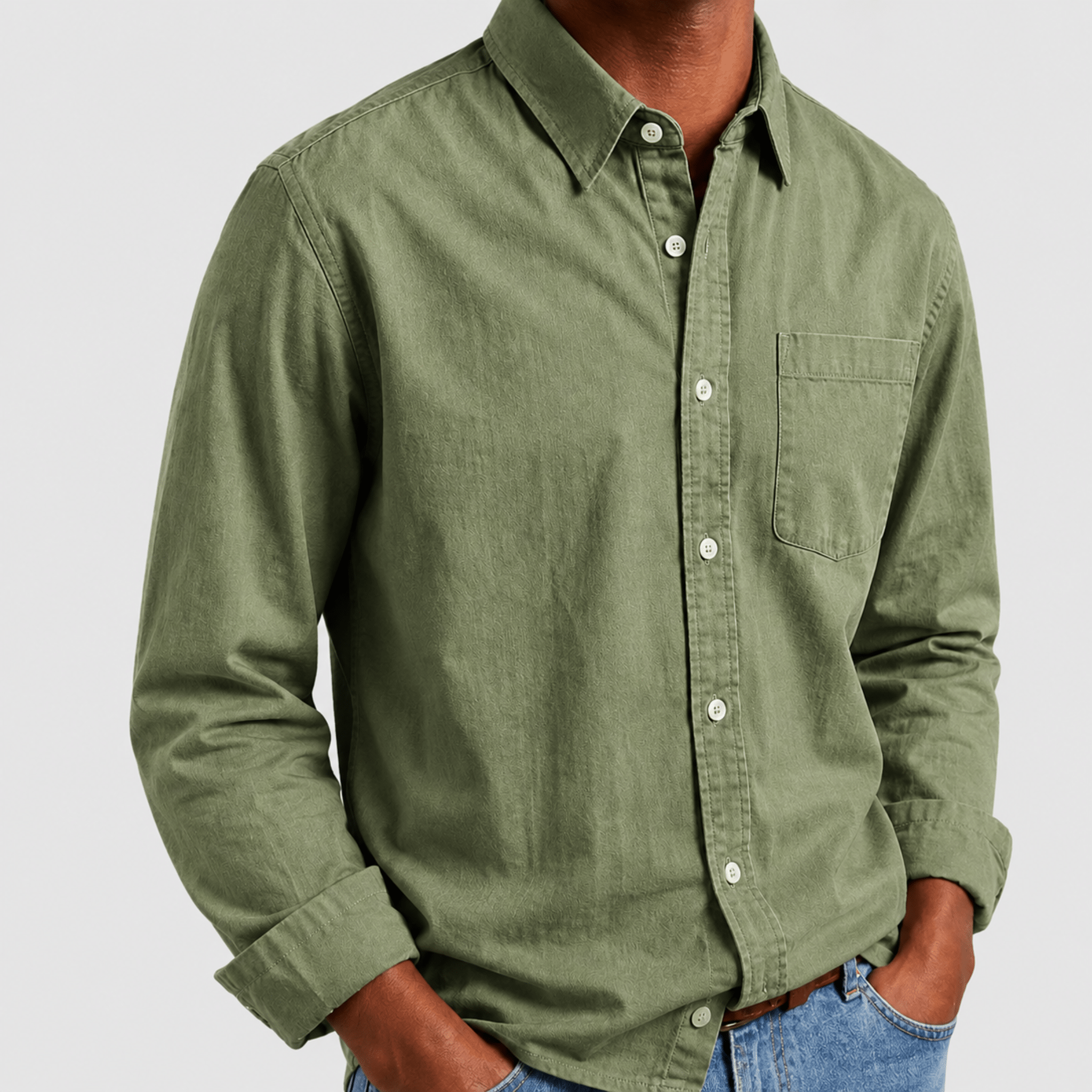 Arthur - Men's Relaxed Fit Point Collar Long Sleeve Shirt - Shirts - Green - Parker&Brooks